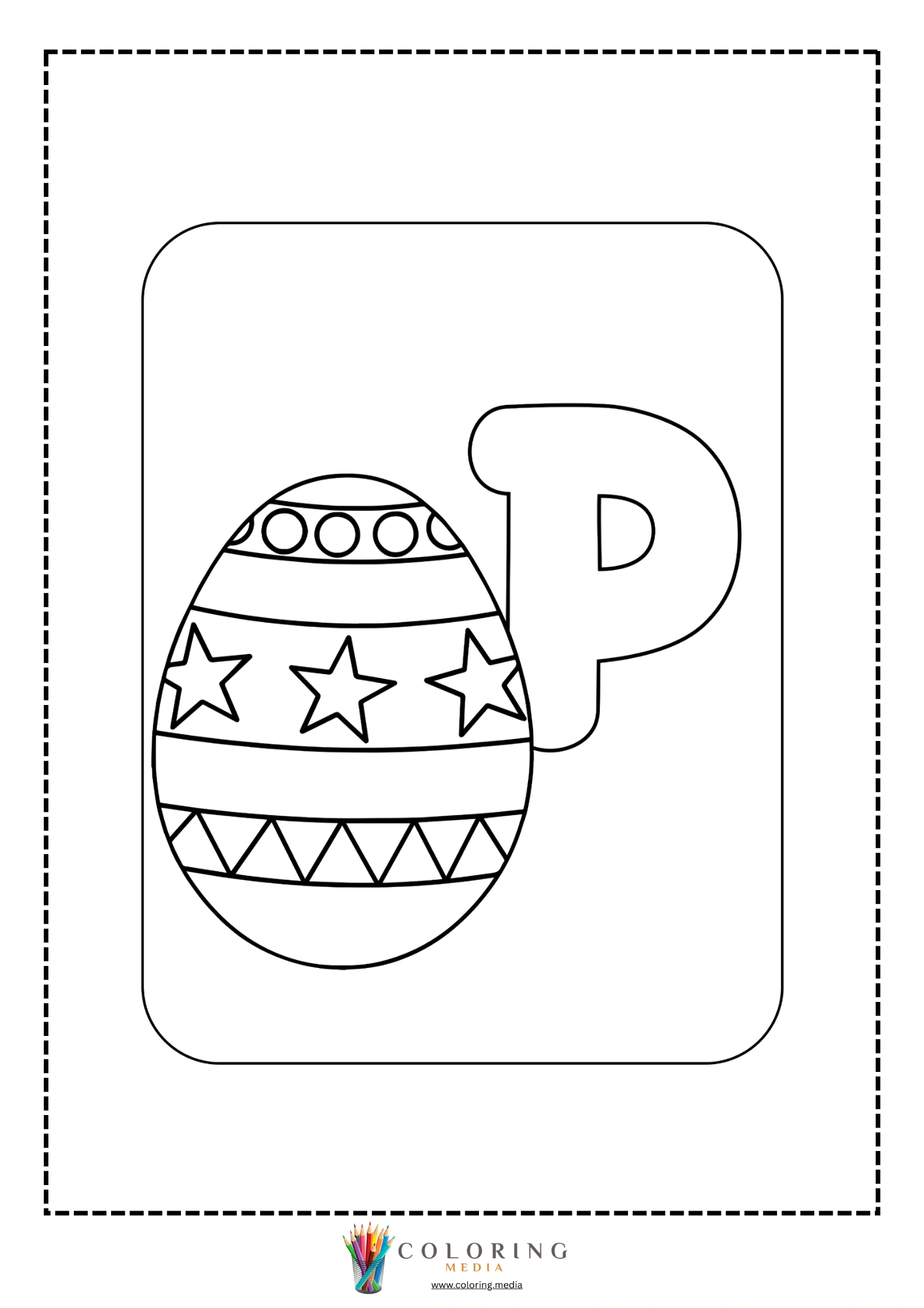 Letter P with Easter egg with stars and triangle bands