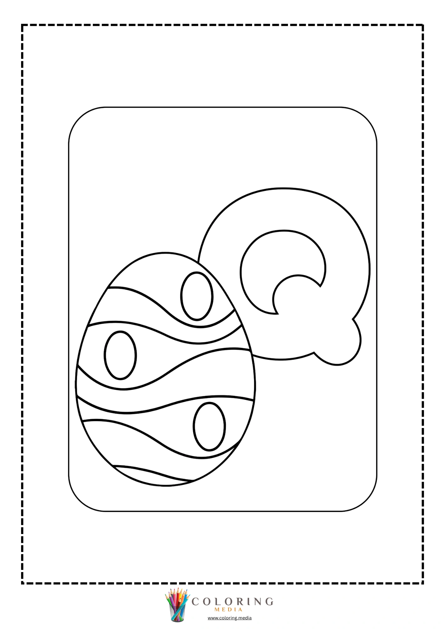 Letter Q with Easter egg with wavy lines and oval bubbles