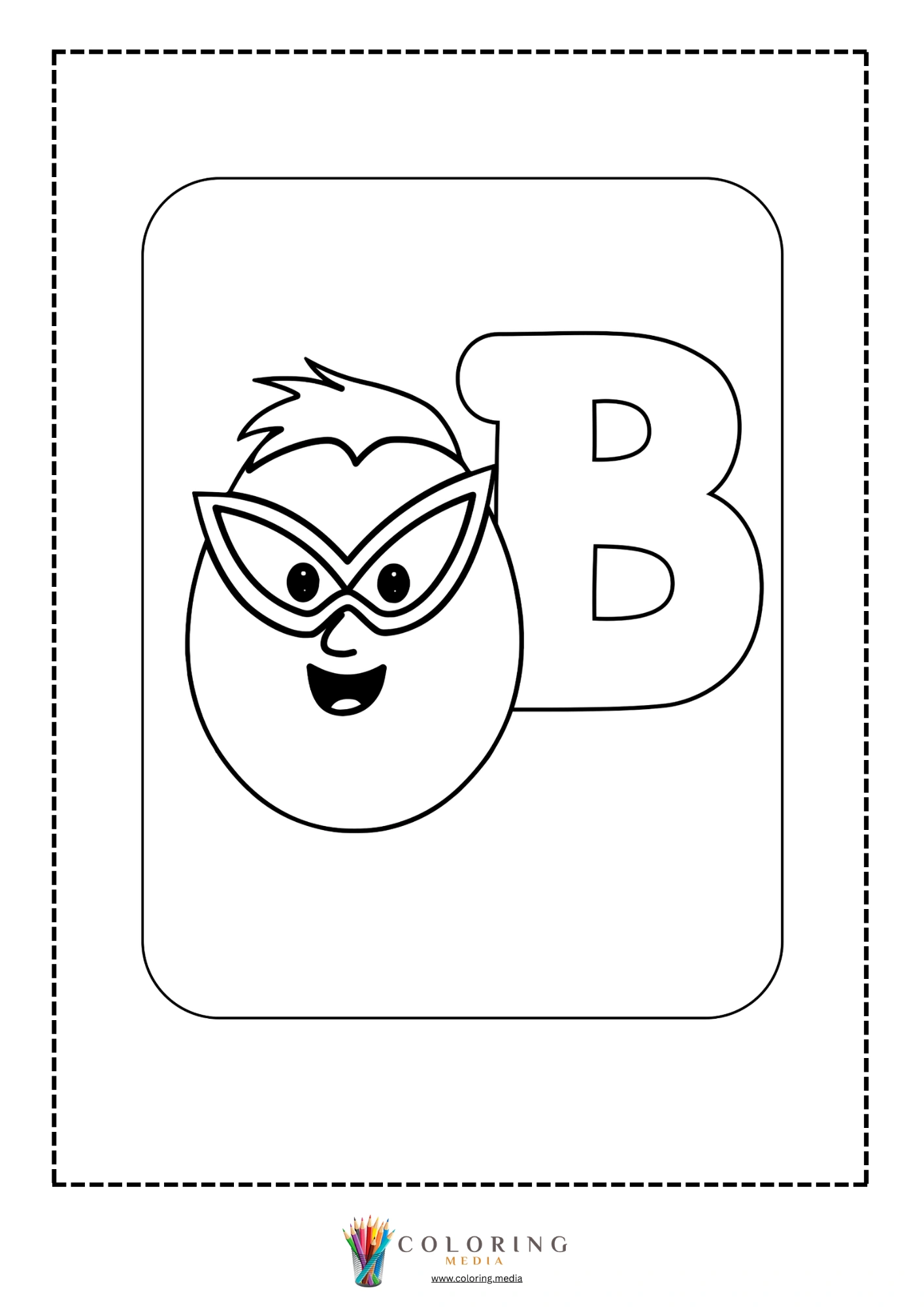 Letter B with cute superhero egg face wearing mask
