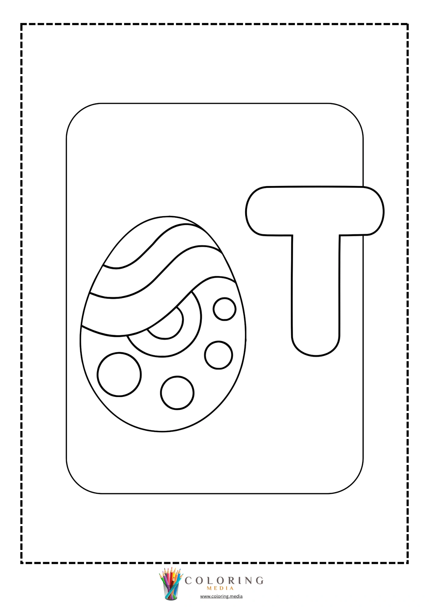 Letter T with Easter egg with wavy lines and circles