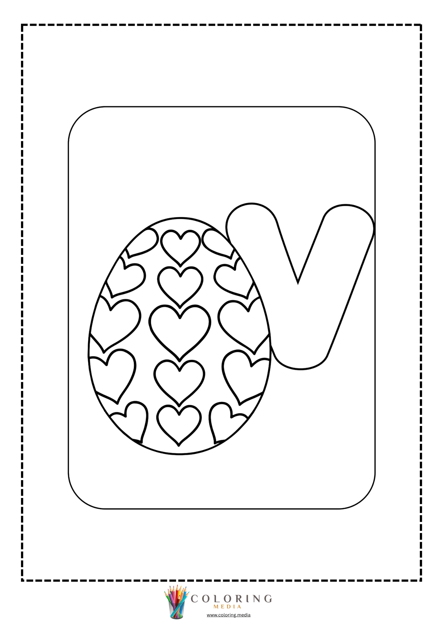 Letter V with Easter egg covered in hearts