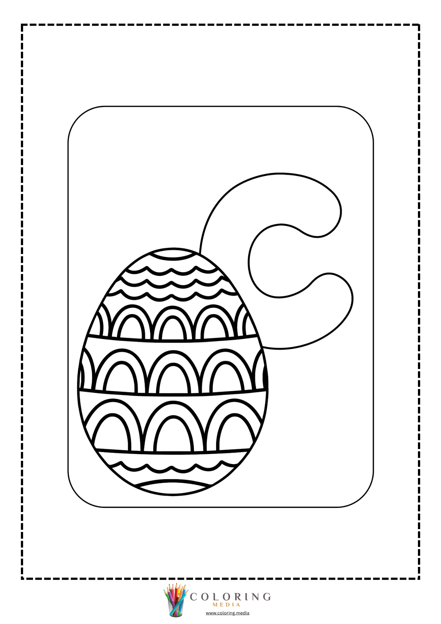 Letter C with decorated Easter egg with arch wave pattern
