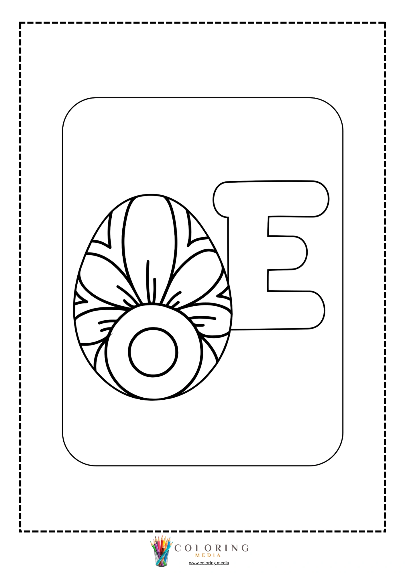 Letter E with Easter egg with floral petal pattern