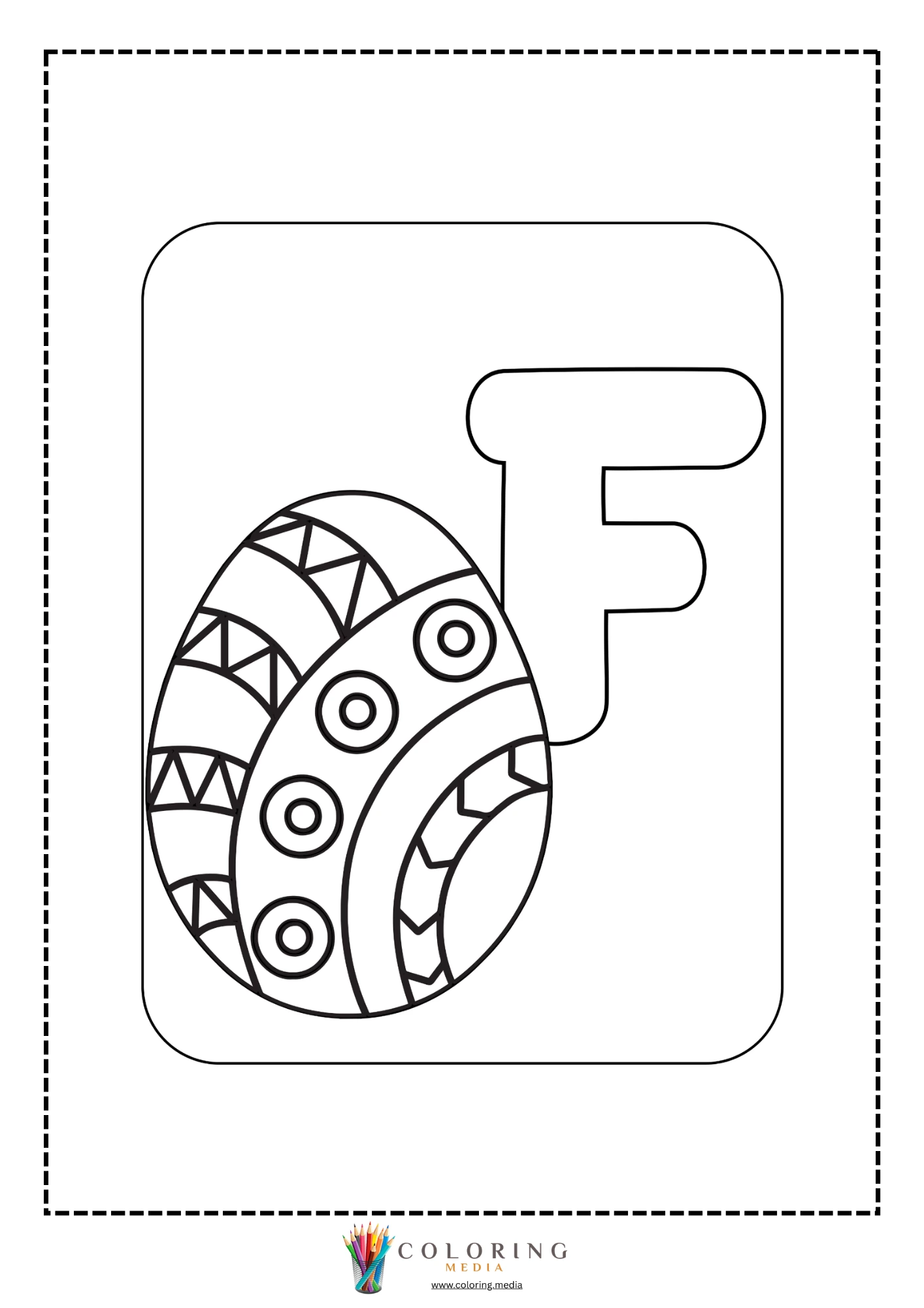 Letter F with Easter egg with triangles and circles pattern