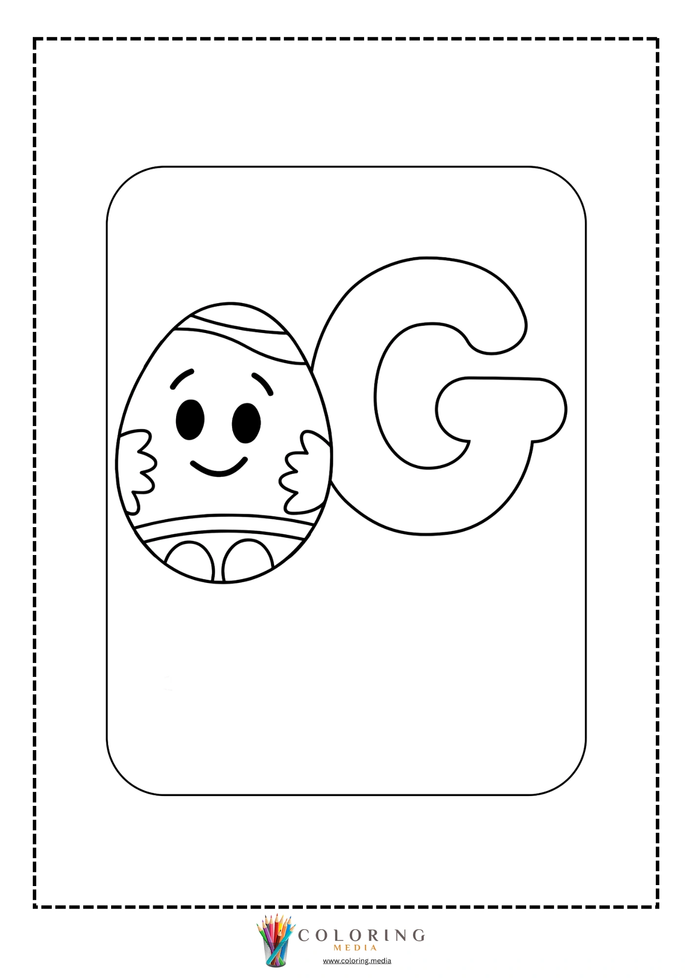 Letter G with cute Easter egg face smiling with wings