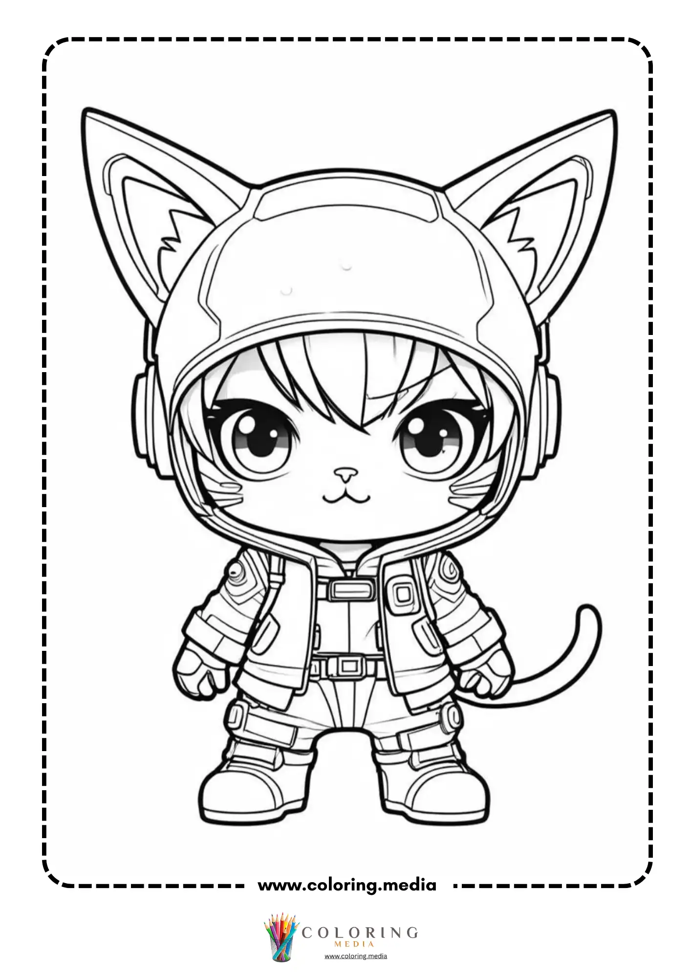 Chibi girl in a cat hoodie standing