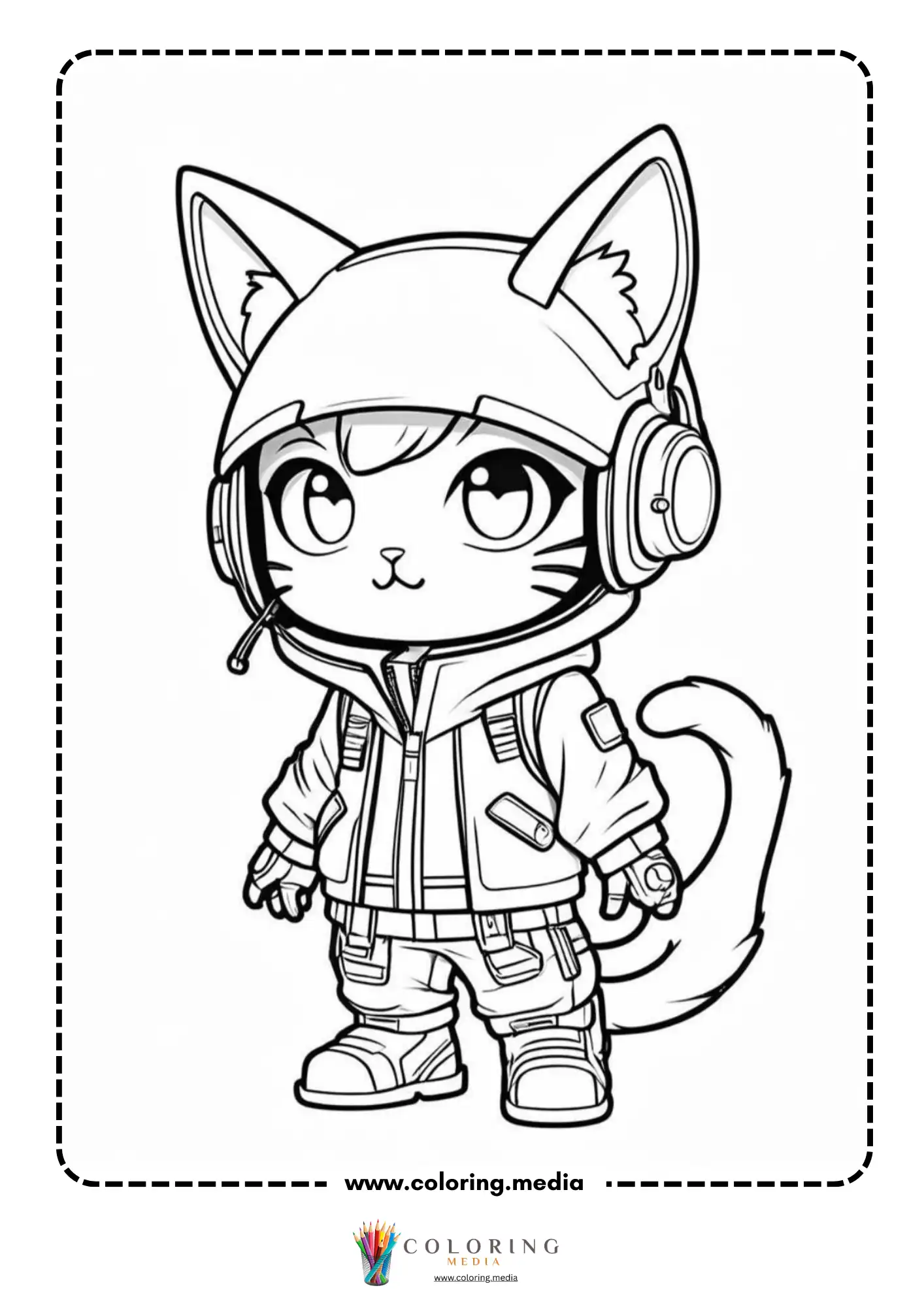 Kawaii girl with cat-ear headphones on