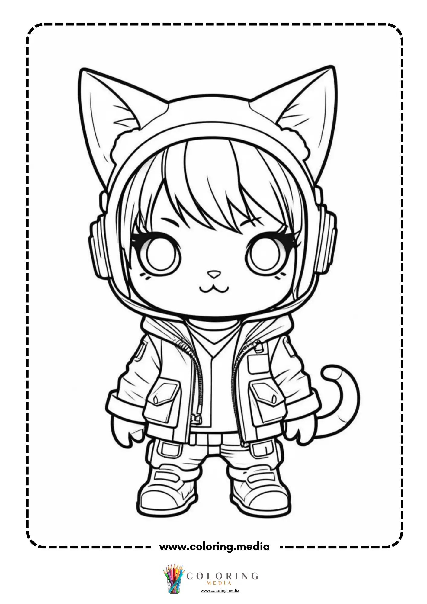 Chibi boy wearing a cat-ear hoodie