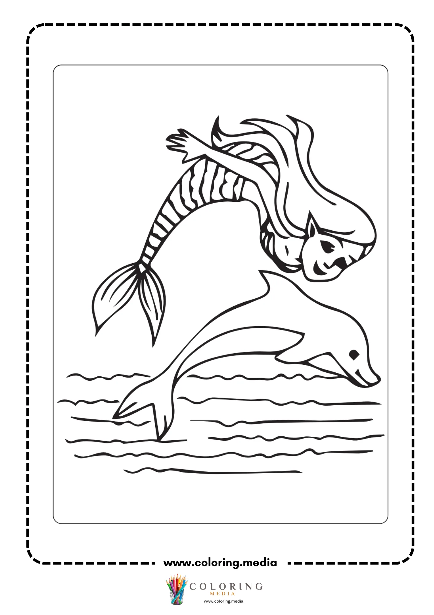 Dolphin leaping with a sea turtle below