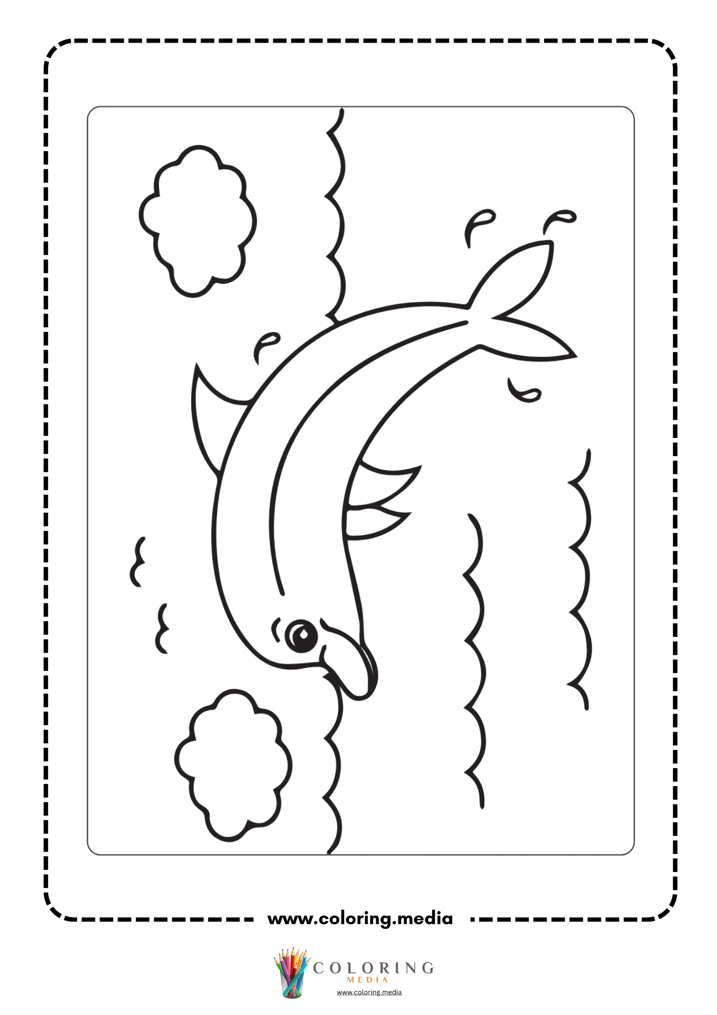Dolphin jumping high above ocean waves
