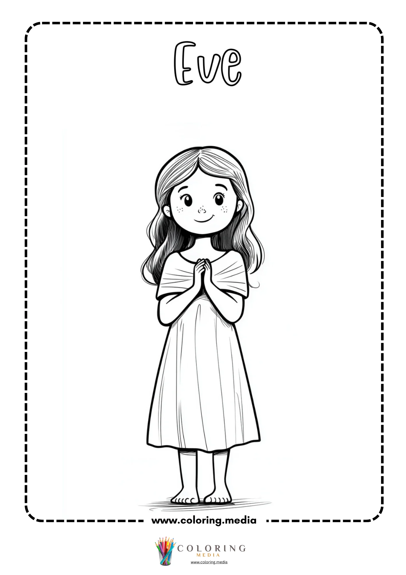 Eve girl with freckles hands clasped in prayer