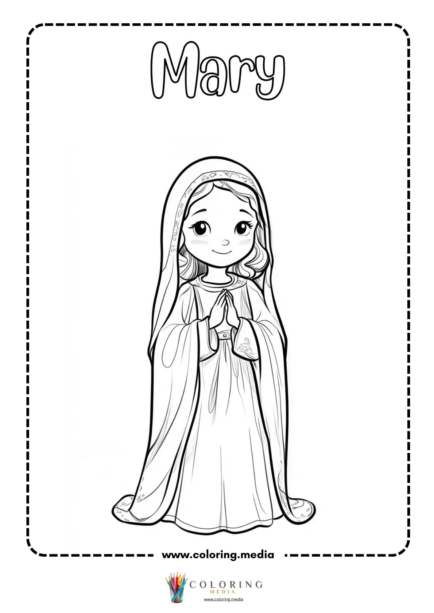 Mary kawaii girl in veil with hands clasped