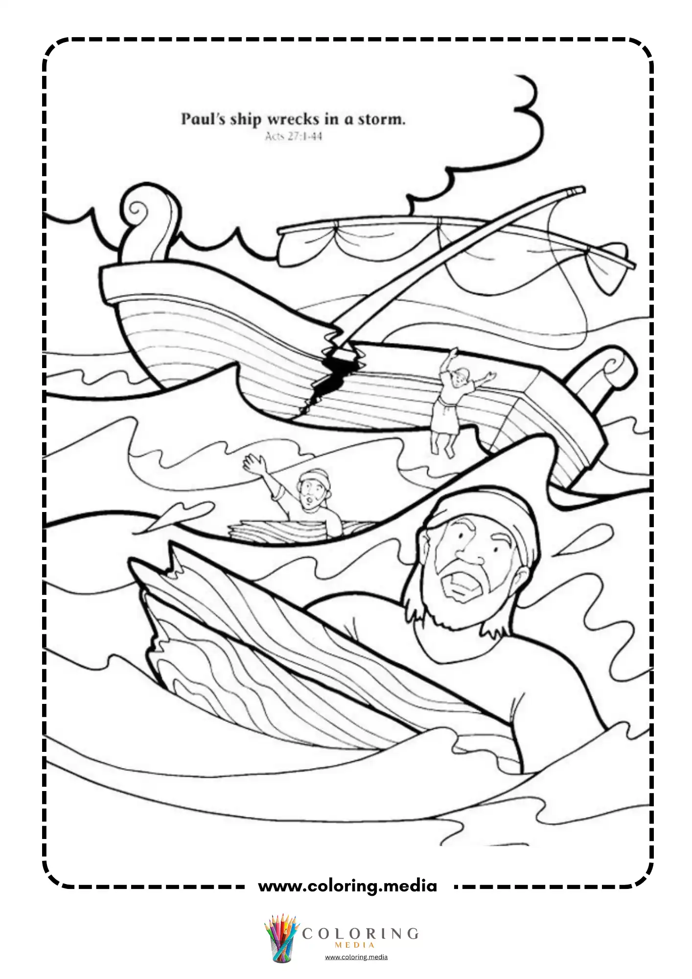 Paul shipwreck scene with men struggling in stormy sea