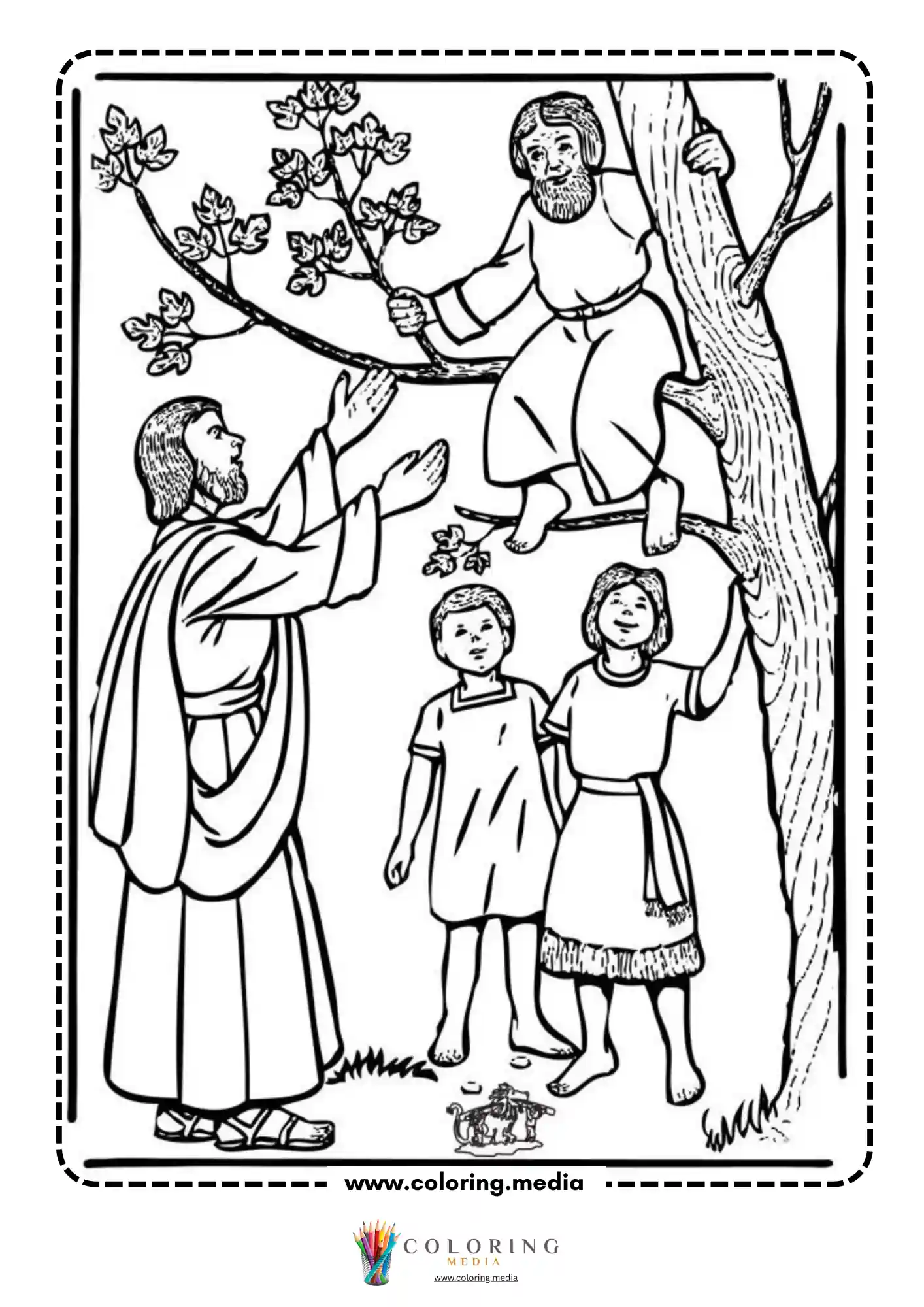 Jesus calling Zacchaeus down from sycamore tree