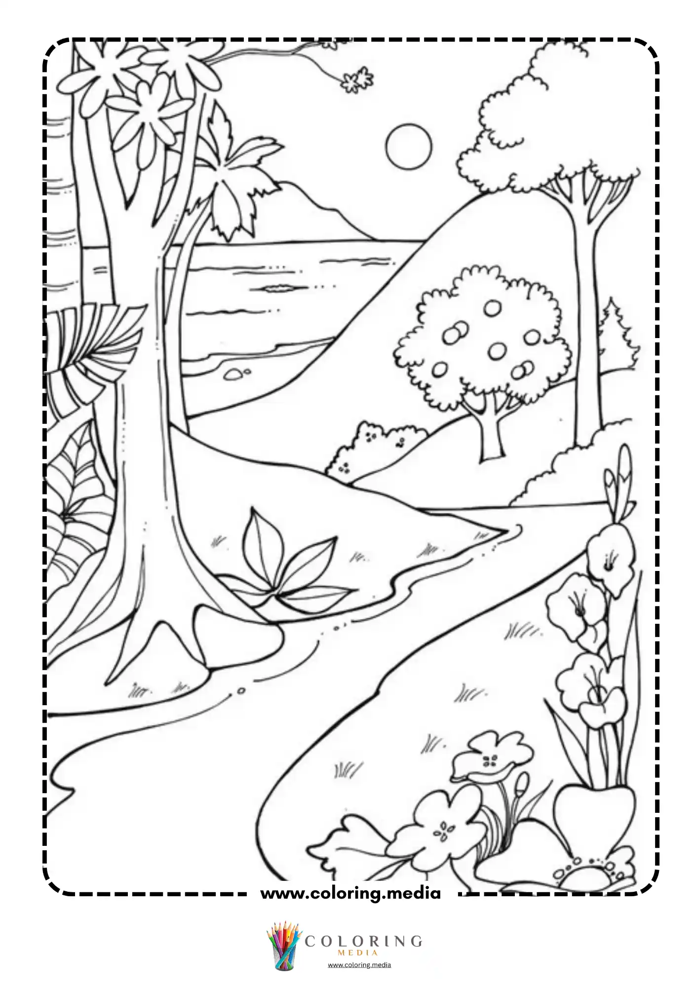 Garden of Eden creation scene with river and flowers