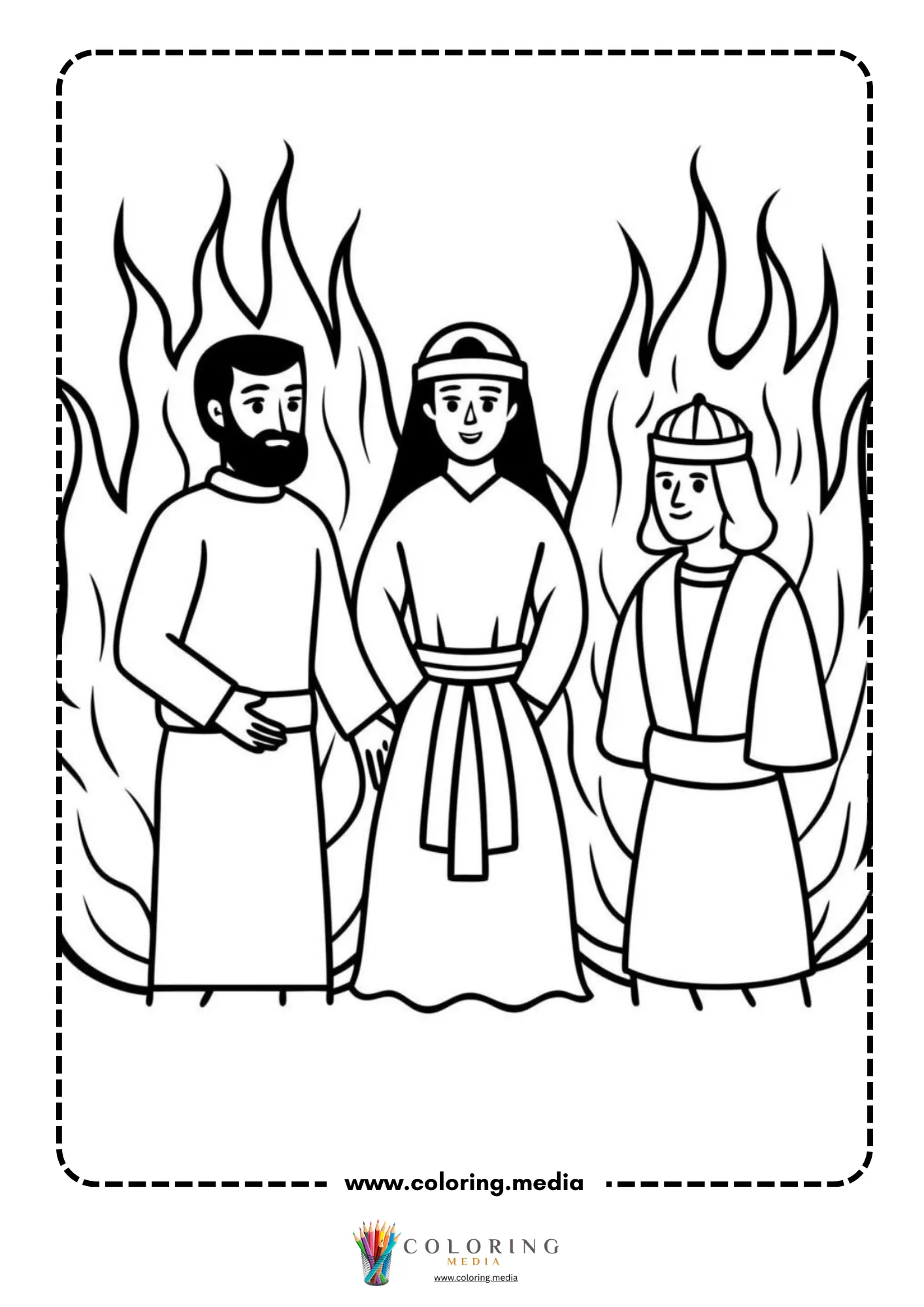 Shadrach Meshach Abednego standing calm in fiery furnace