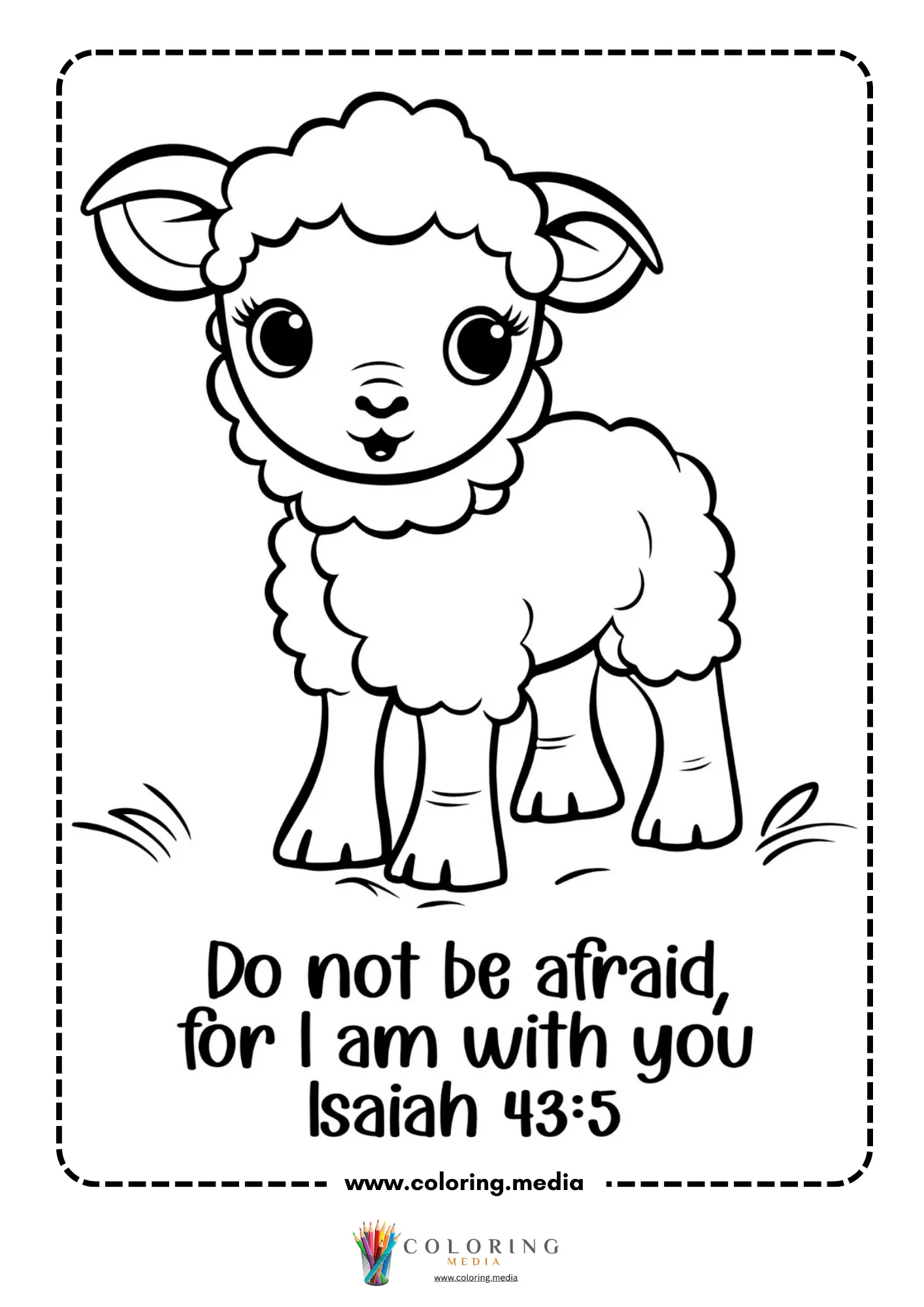 Cute kawaii lamb with Isaiah 43:5 bible verse
