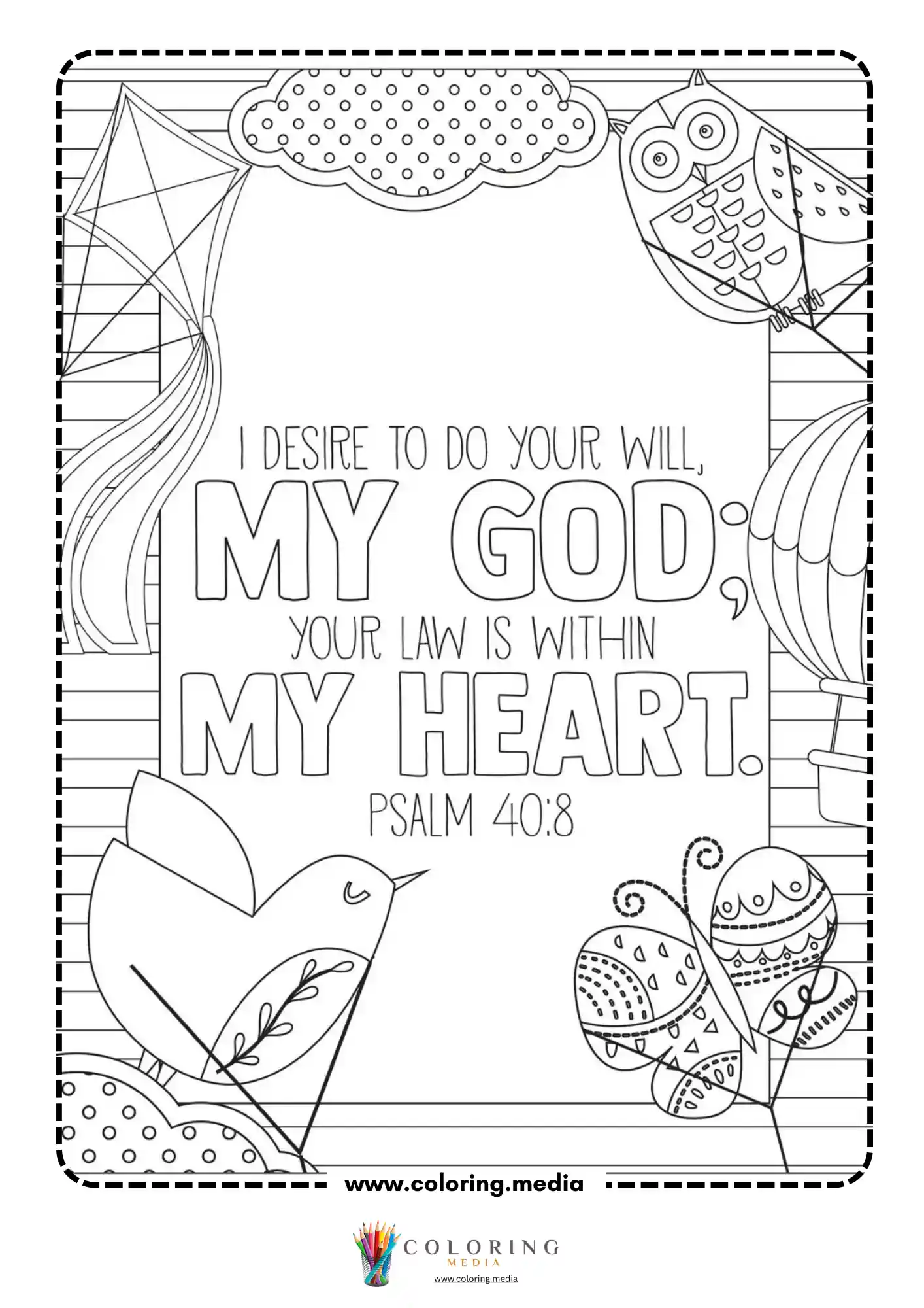 Psalm 40:8 verse with owl bird and butterfly nature scene