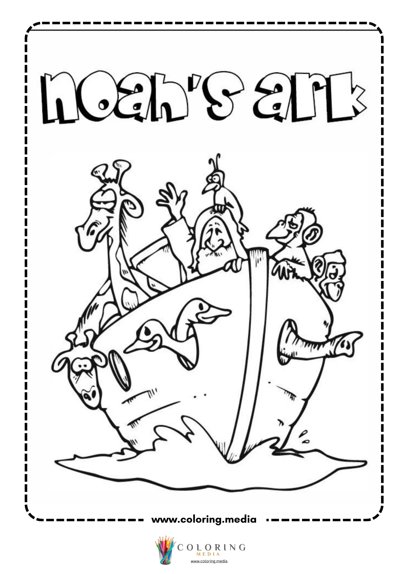 Noah ark with giraffe monkey duck and cartoon animals