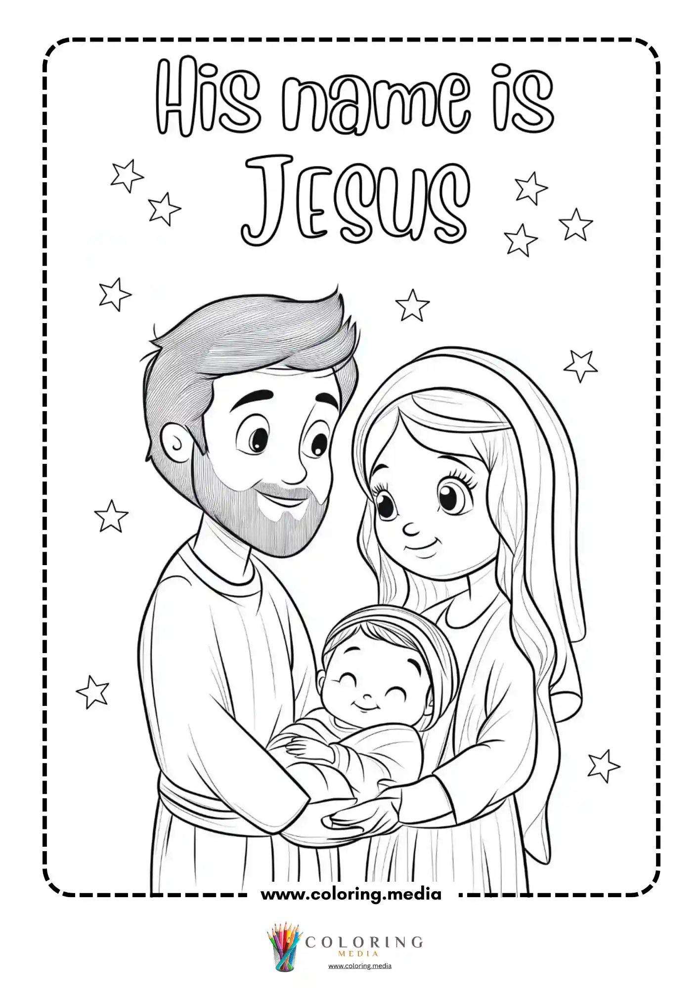 Holy family with His name is Jesus text