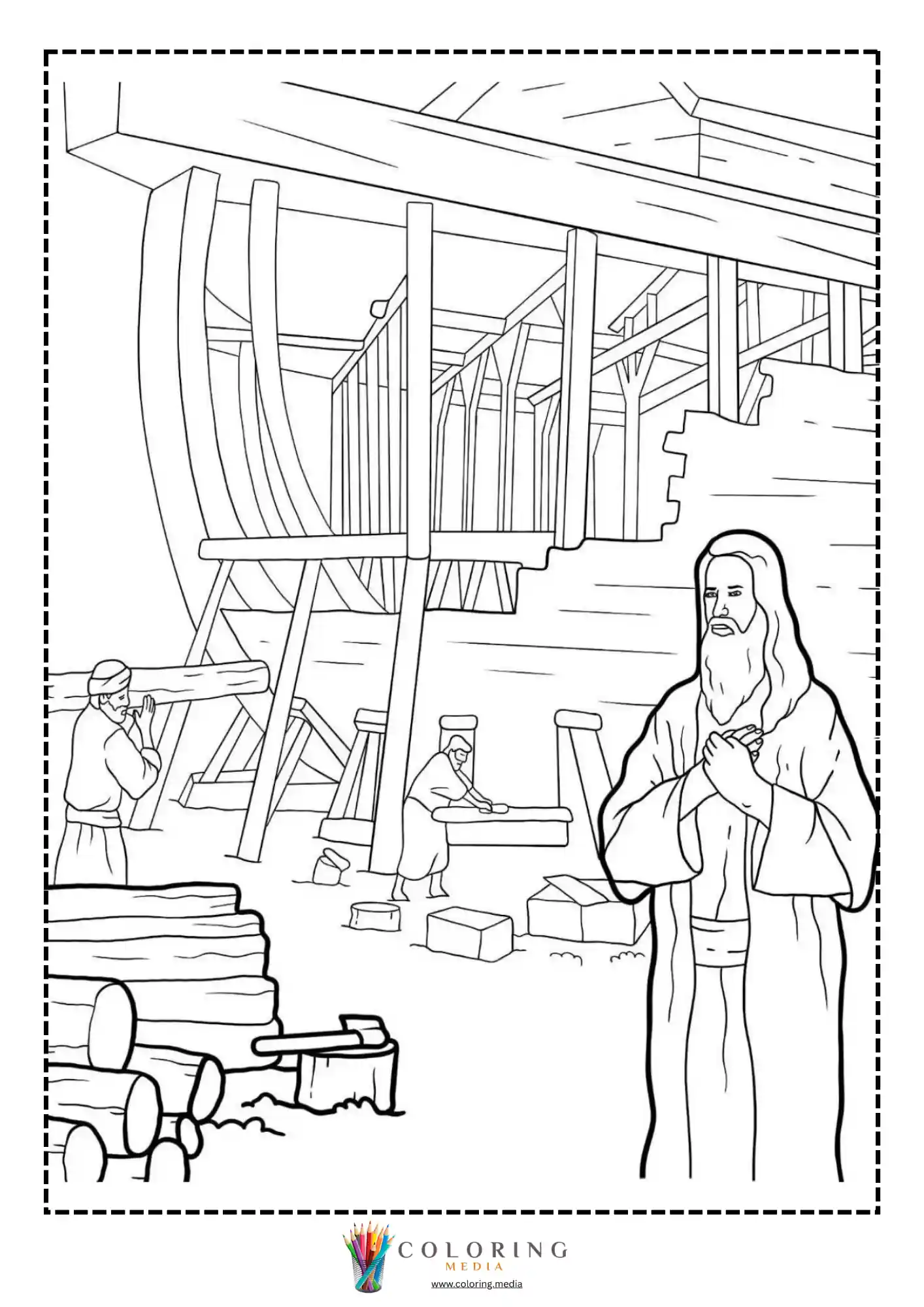Ark with animals floating in floodwaters