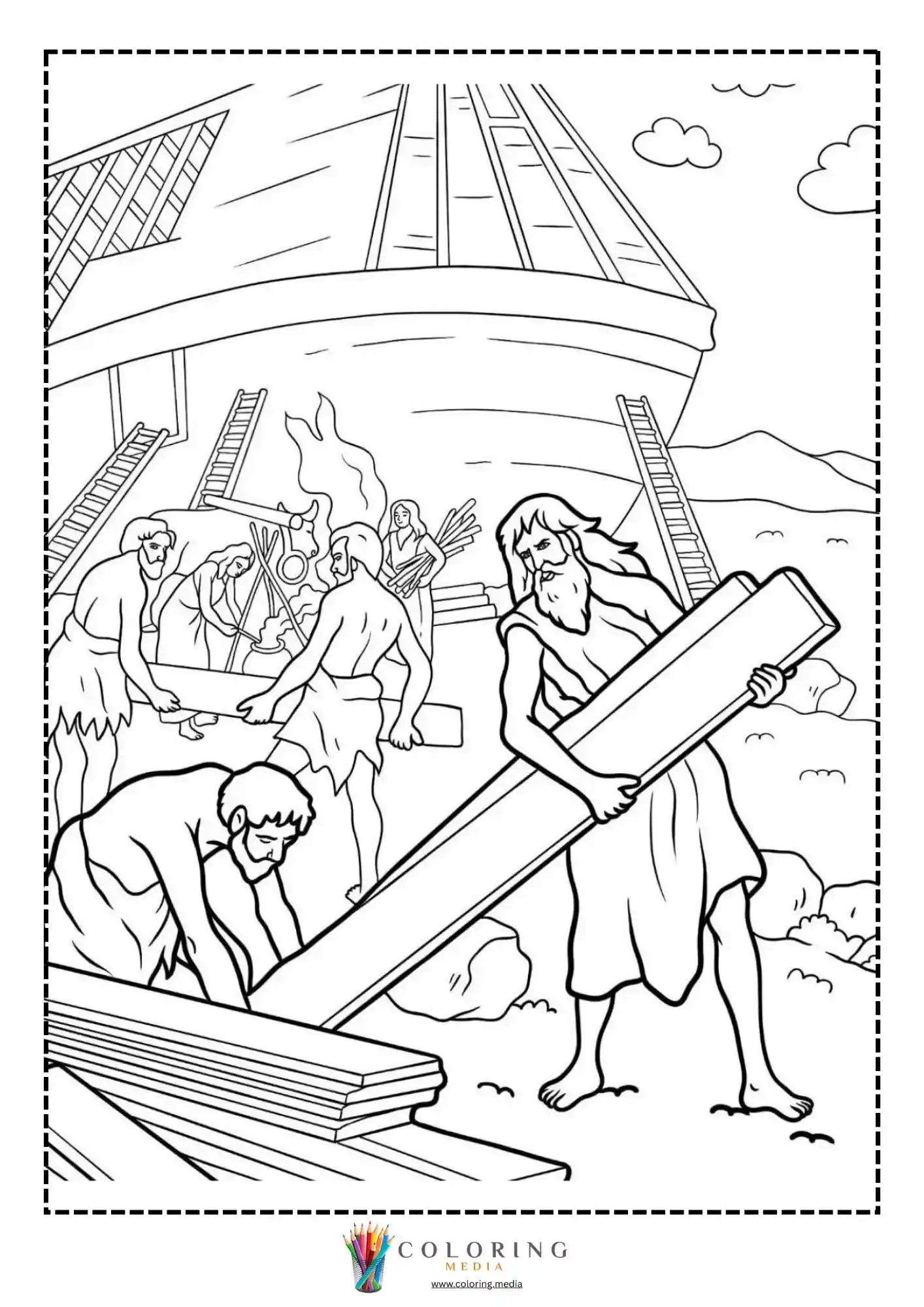 Noah and animals leaving the ark