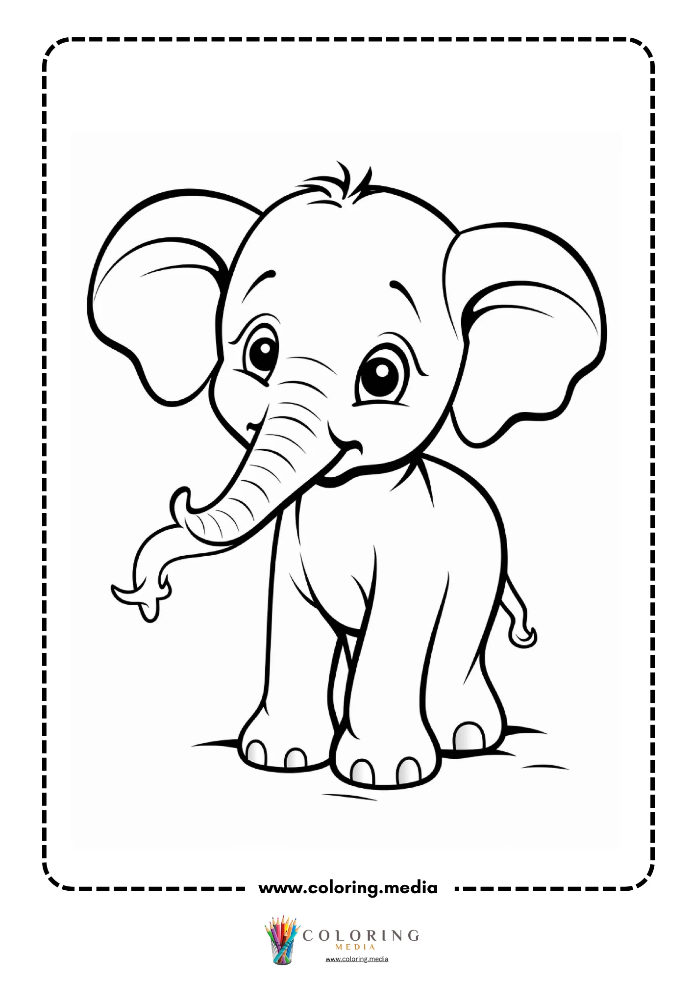 Baby elephant sitting with trunk raised and tilted