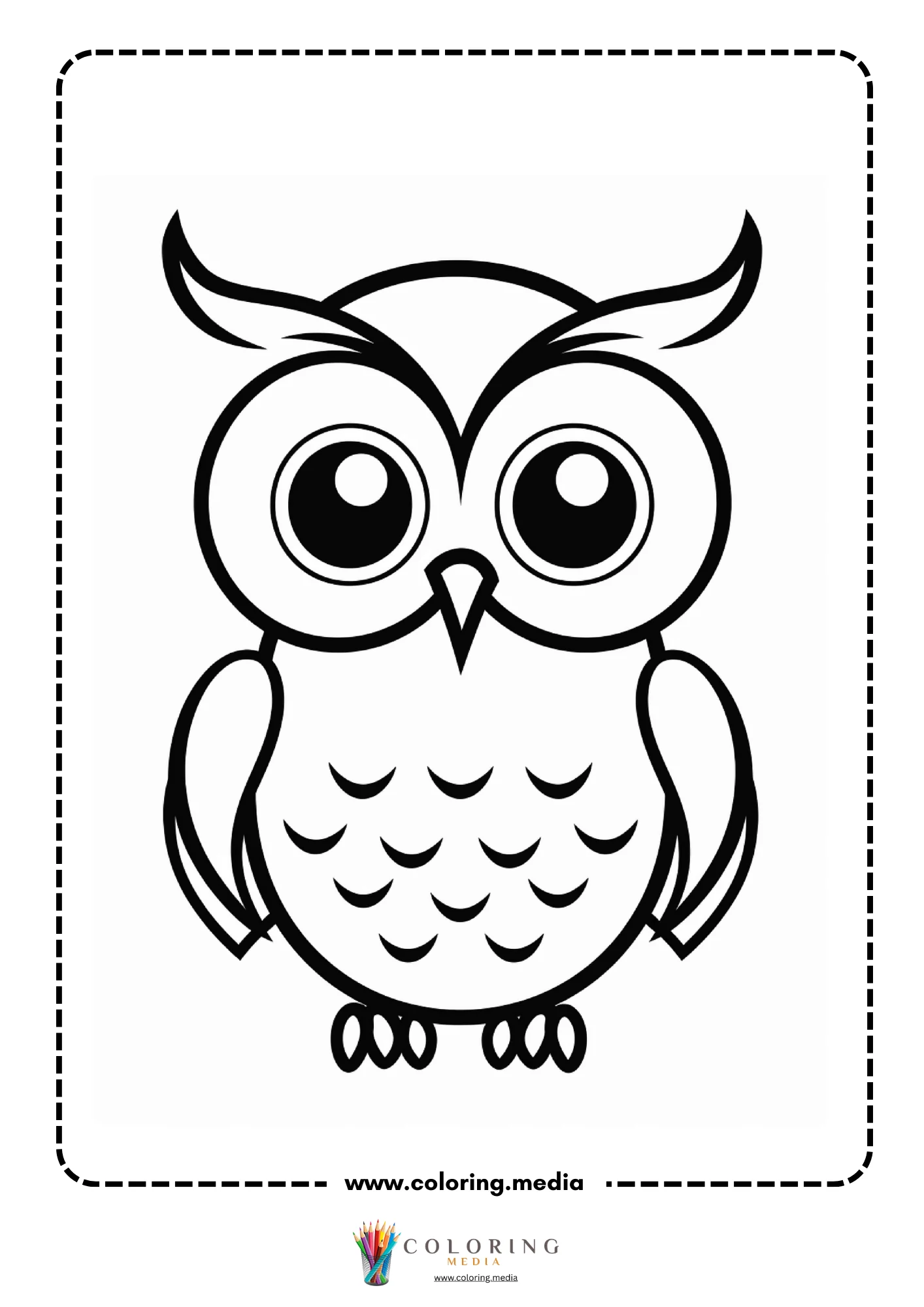 Cute bold owl with round eyes and feather chest