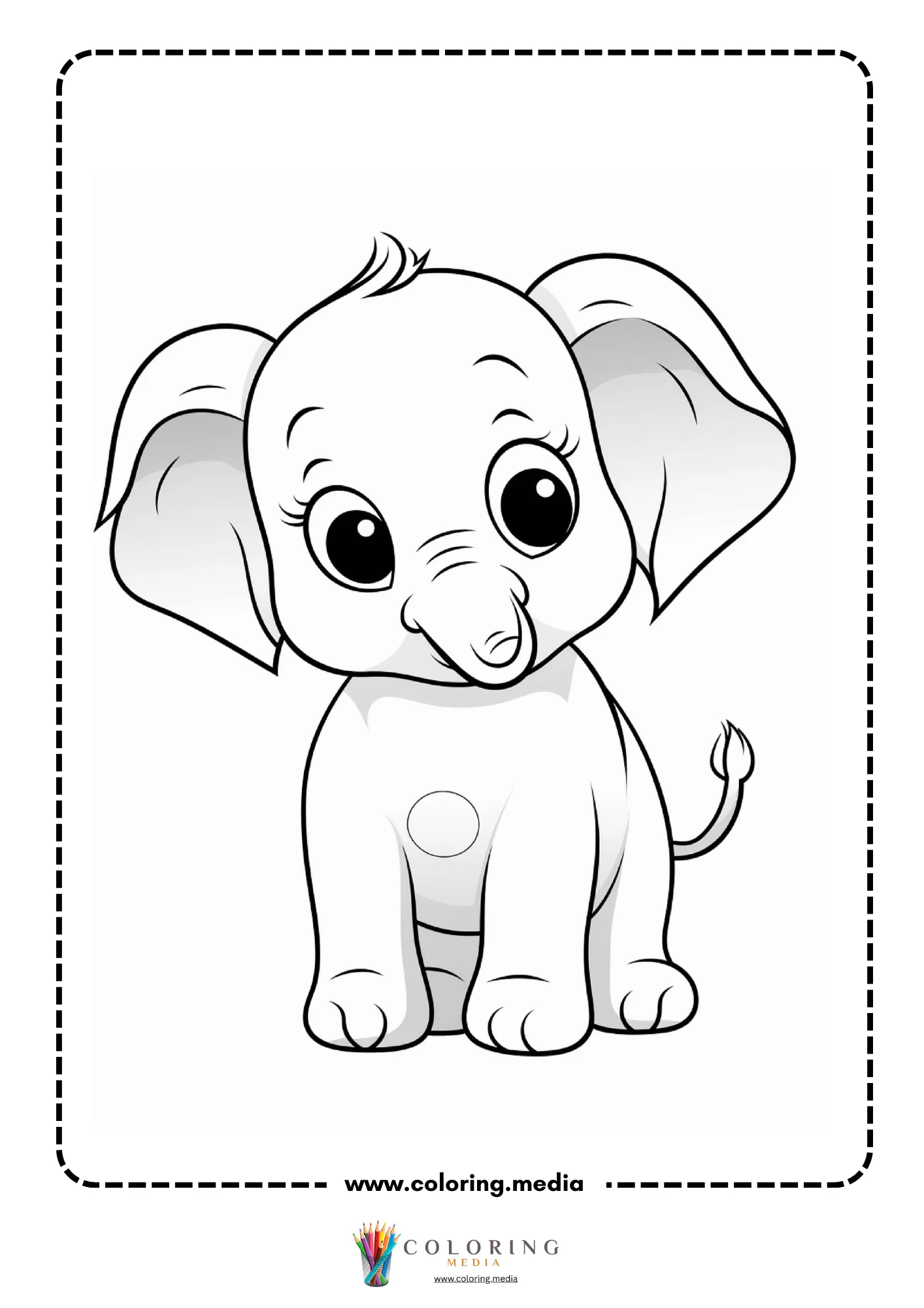 Baby elephant sitting with big ears and eyelashes
