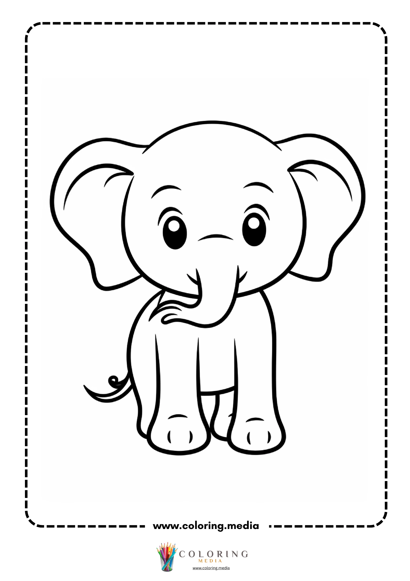 Baby elephant sitting with curled tail
