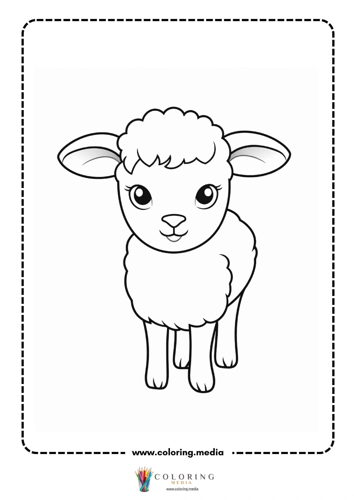 Fluffy baby sheep standing looking forward