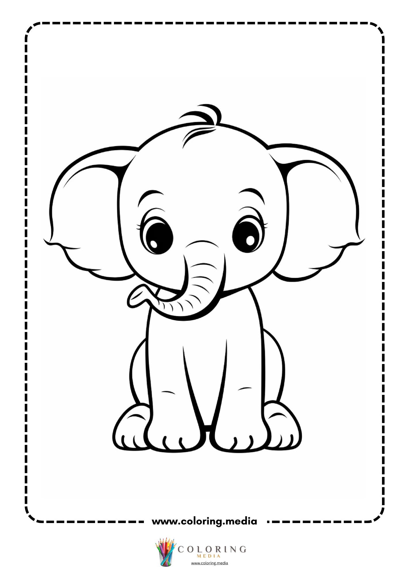 Cute baby elephant sitting with curled trunk