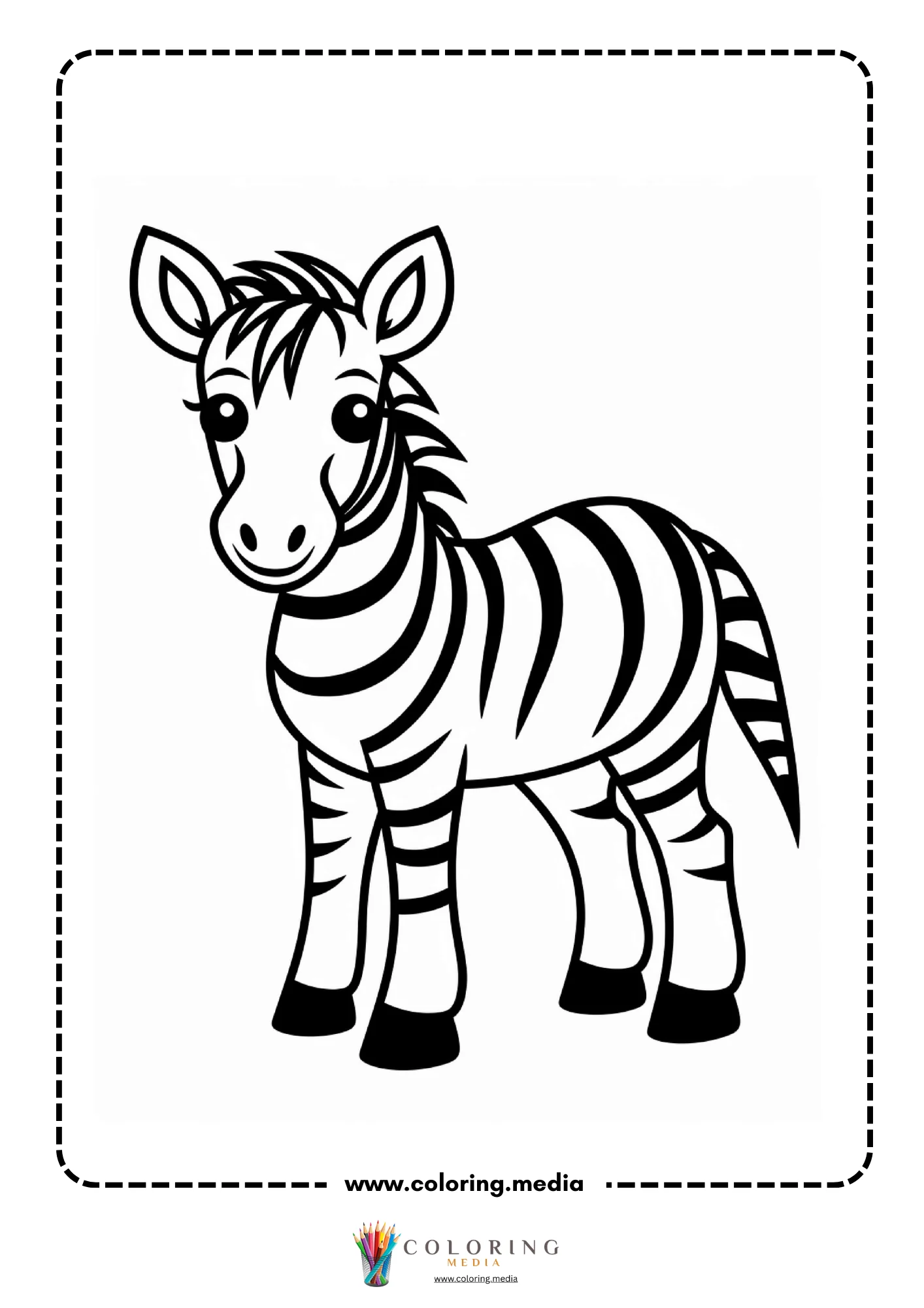 Cartoon zebra standing with thick black stripes