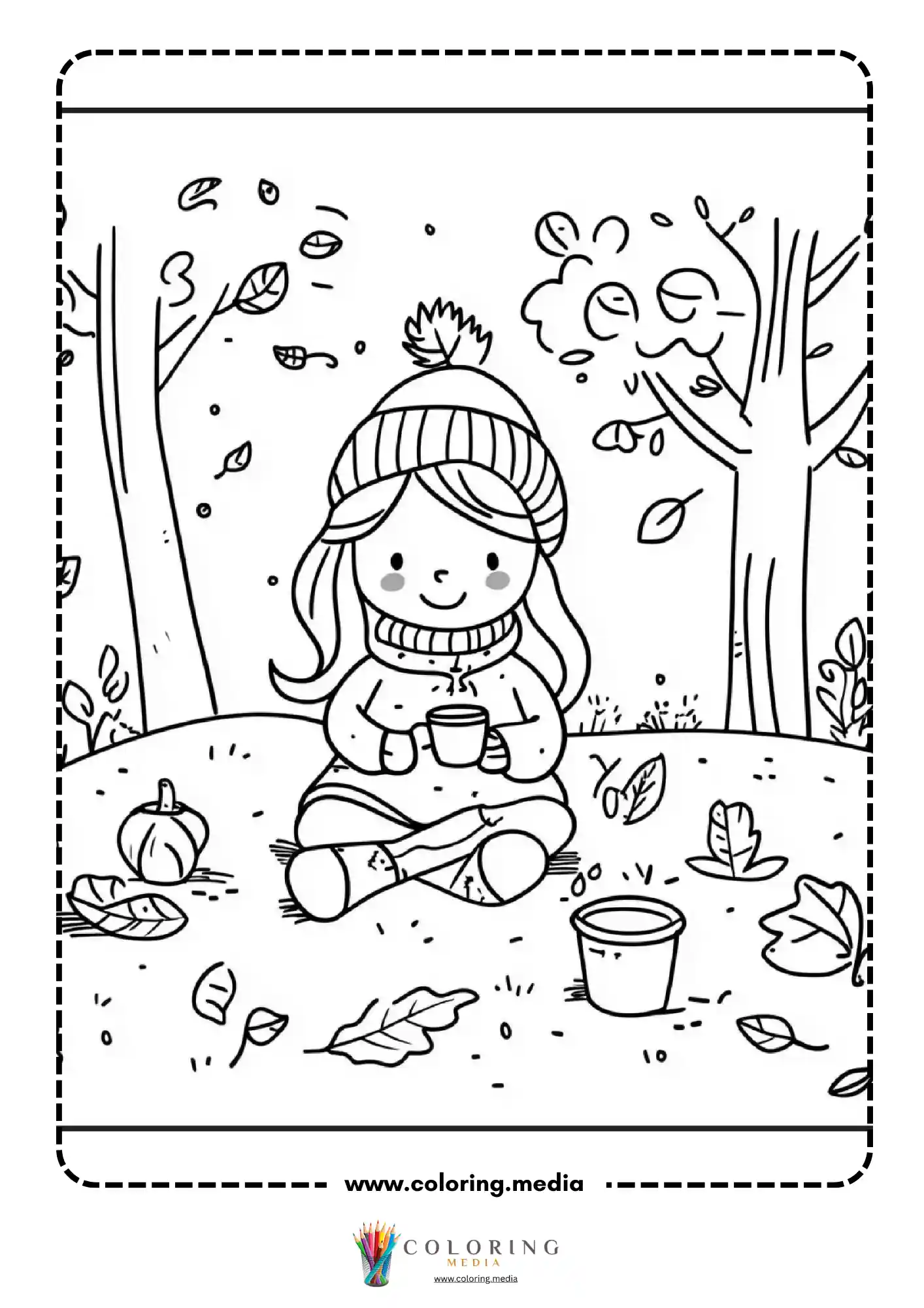 Girl in beanie sitting outdoors holding a warm mug