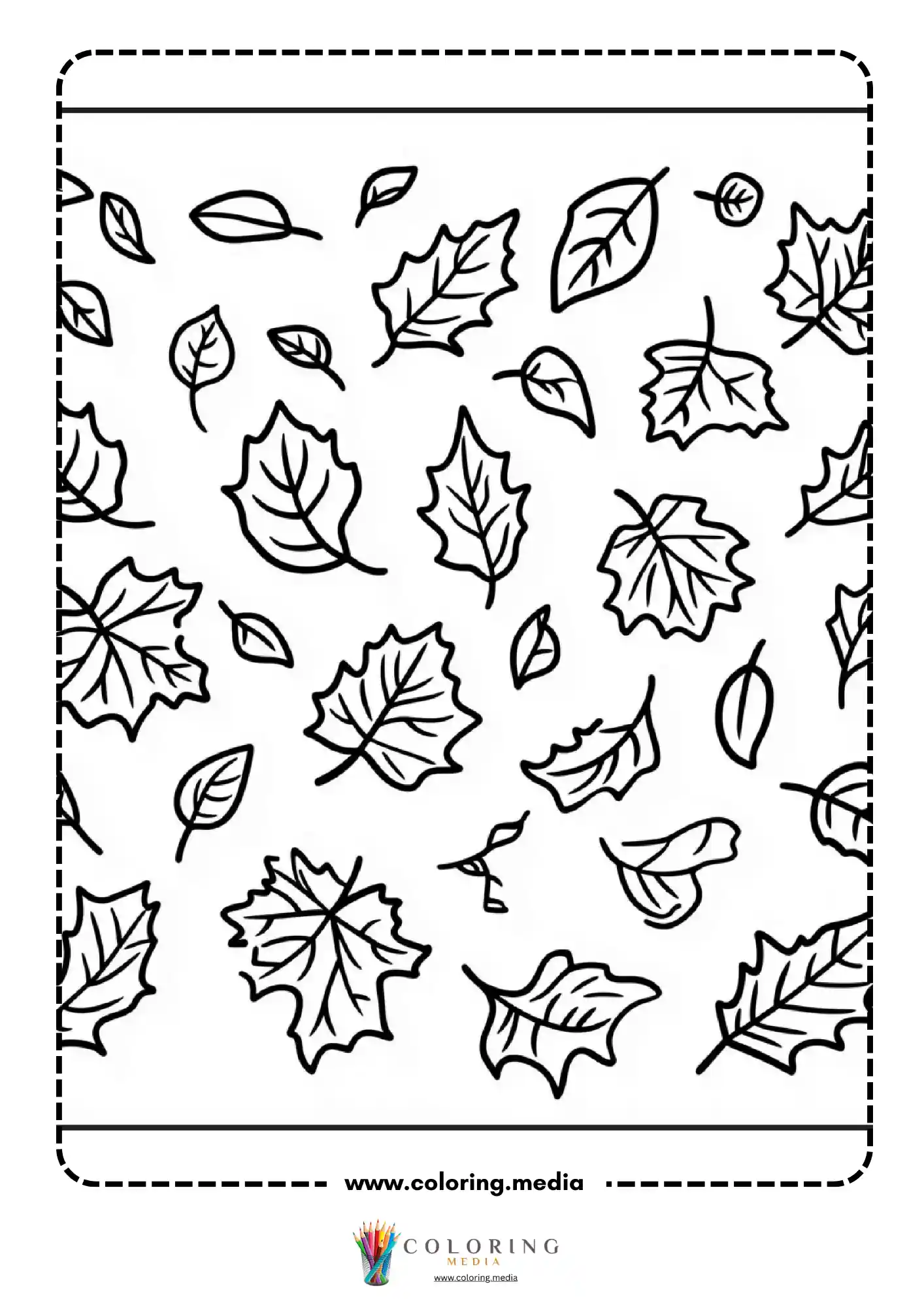 Scattered autumn leaves of various shapes floating