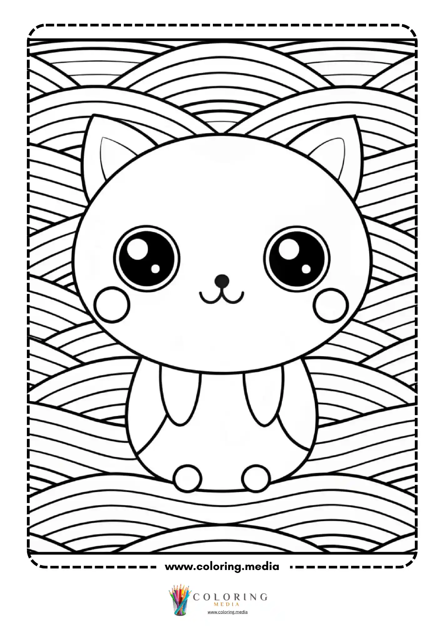 Kawaii cat sitting on wave pattern background