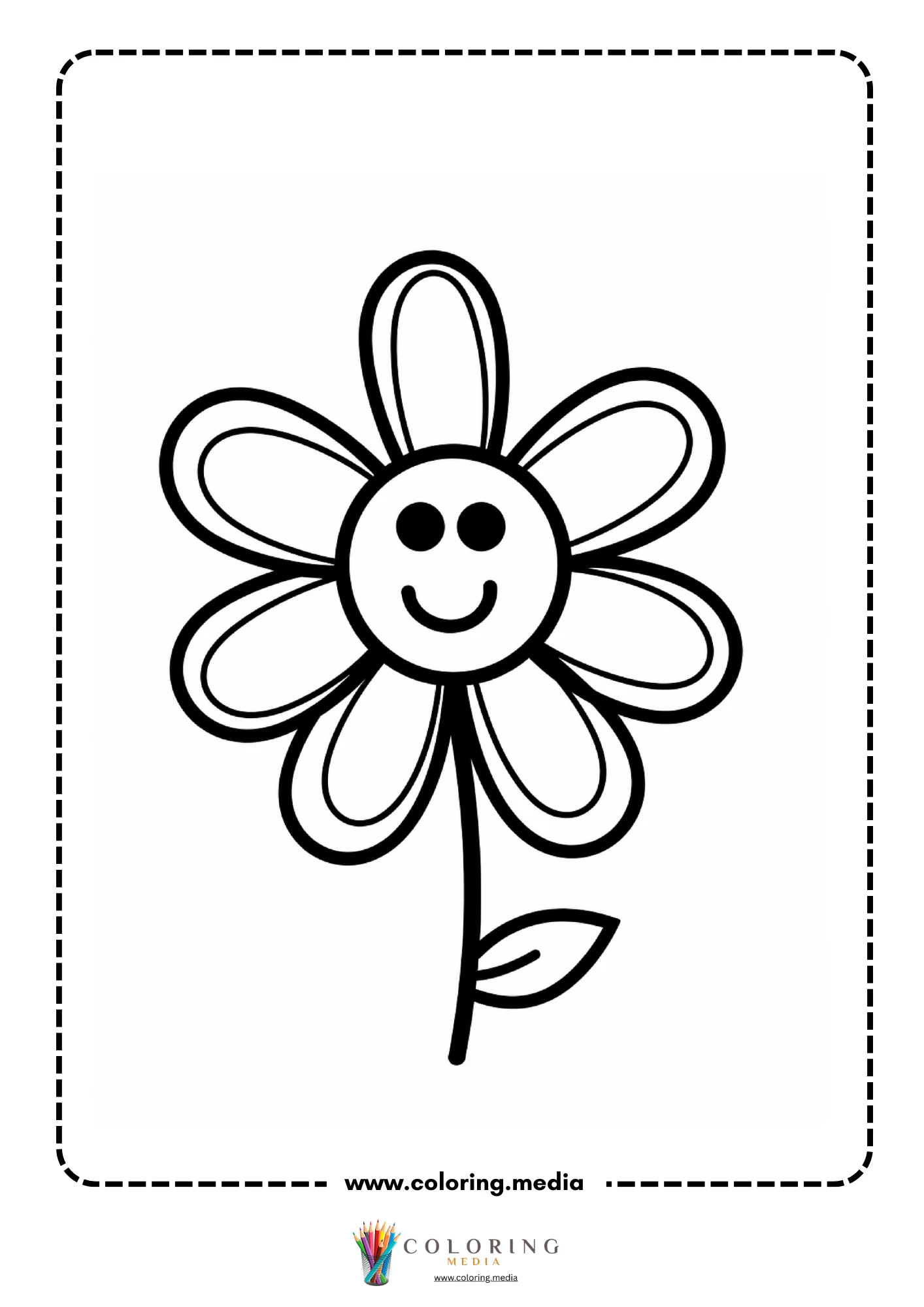Smiling daisy with double-outlined oval petals on stem