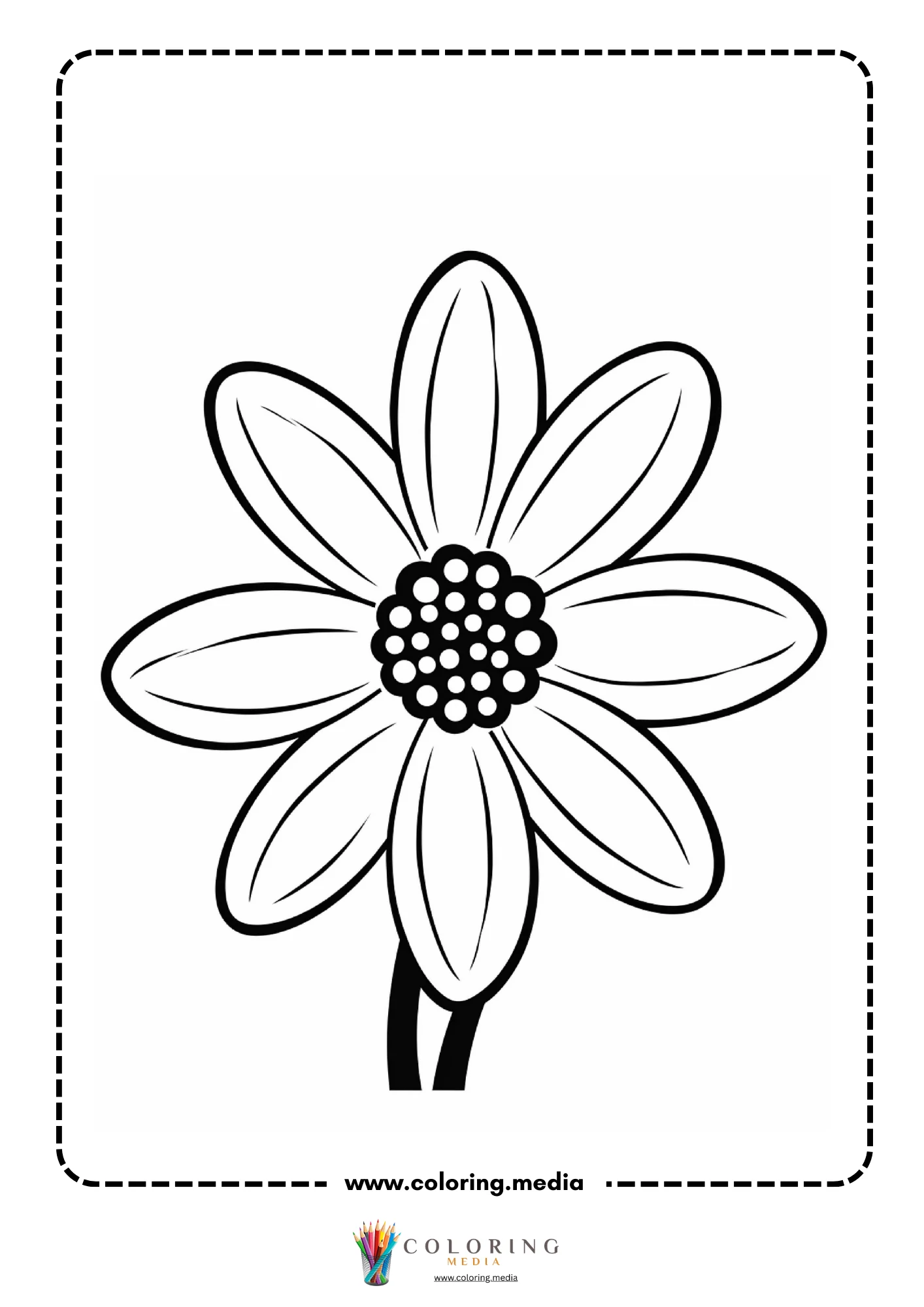 Daisy flower with bold dotted center on short stem