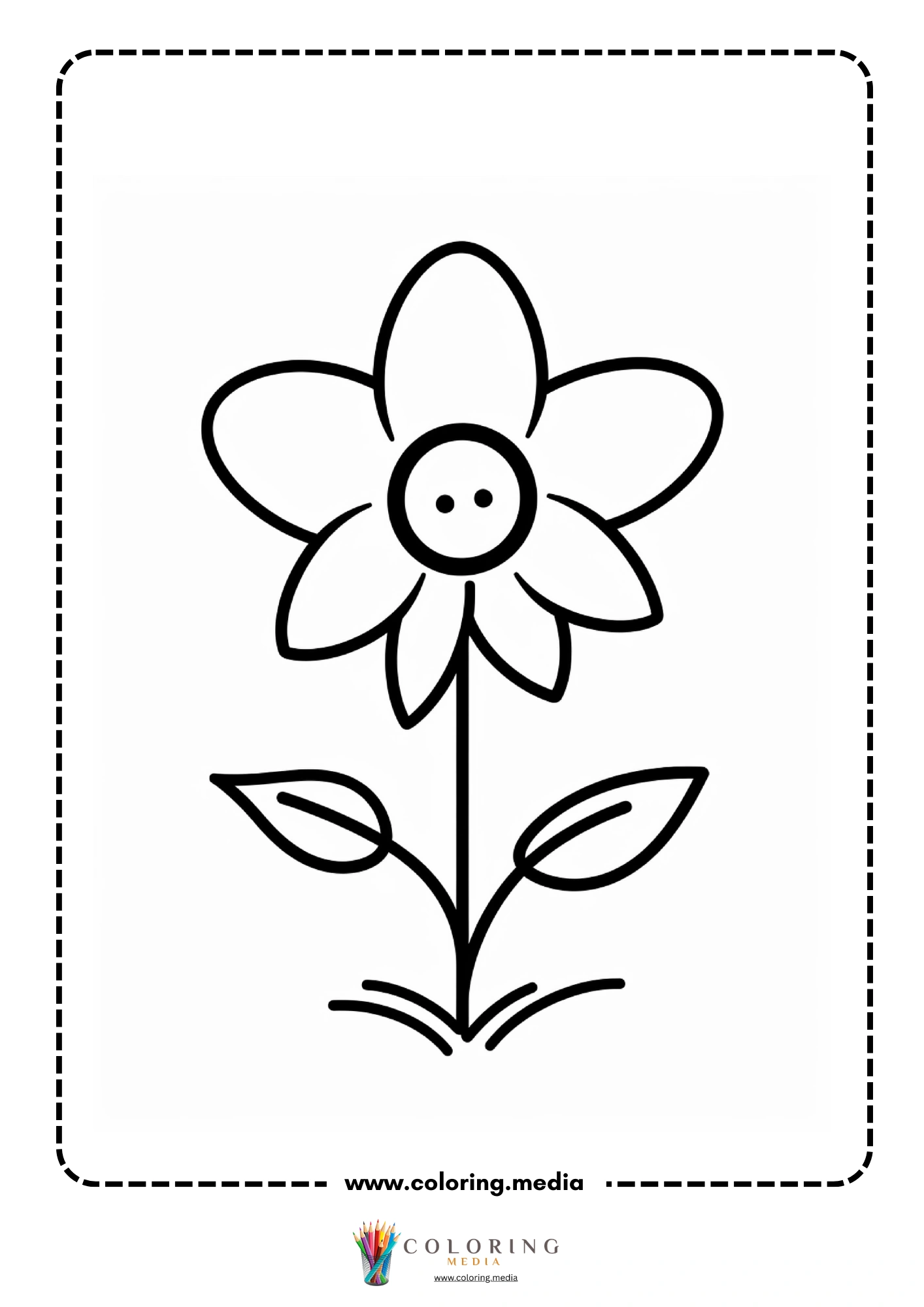 Simple five-petal flower on tall stem with two leaves