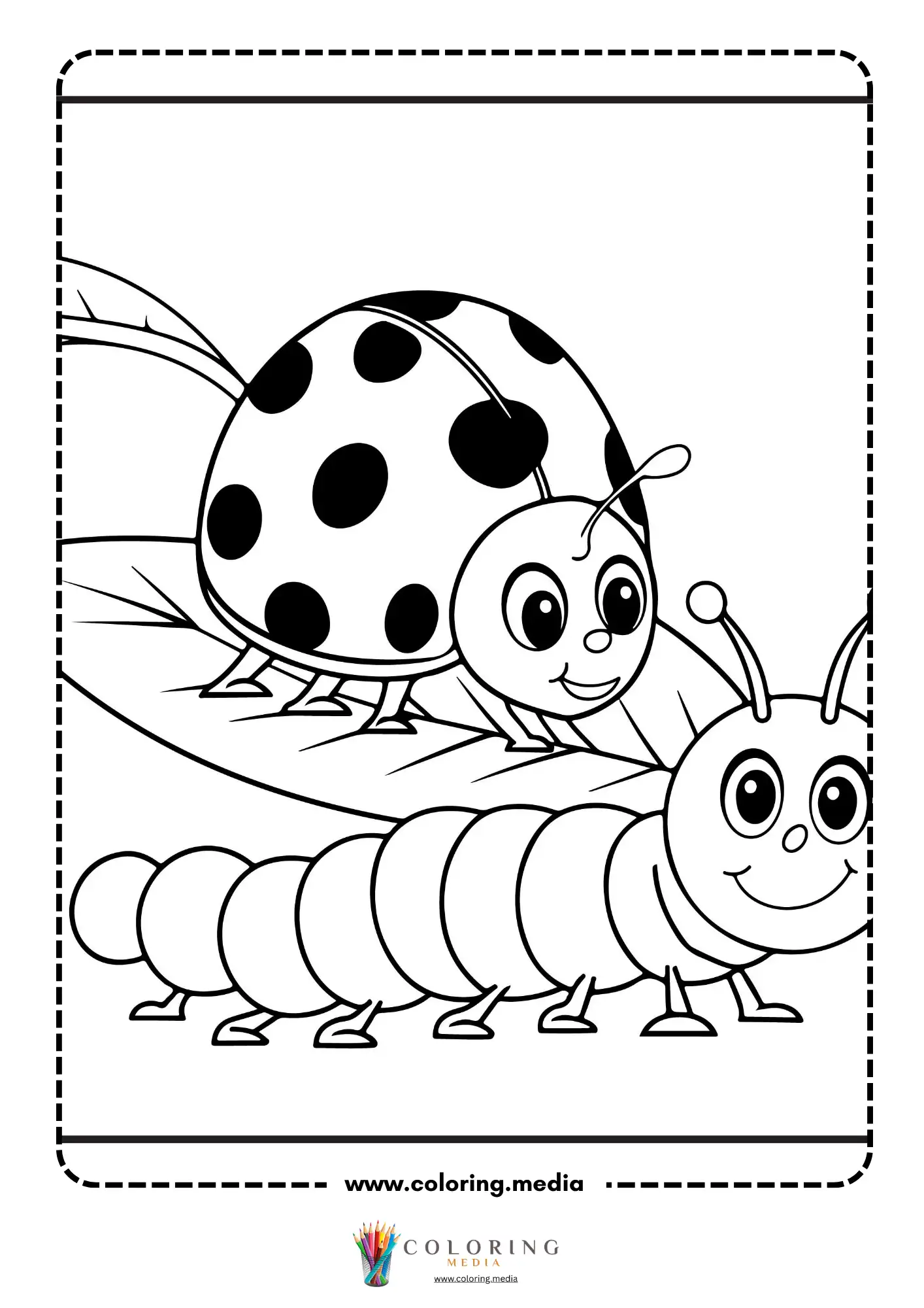 Ladybug and caterpillar together on a large leaf