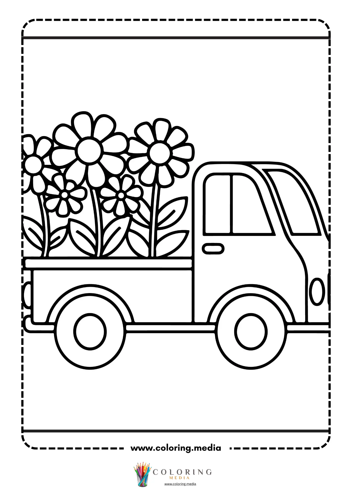 Truck carrying bunch of flowers in its bed