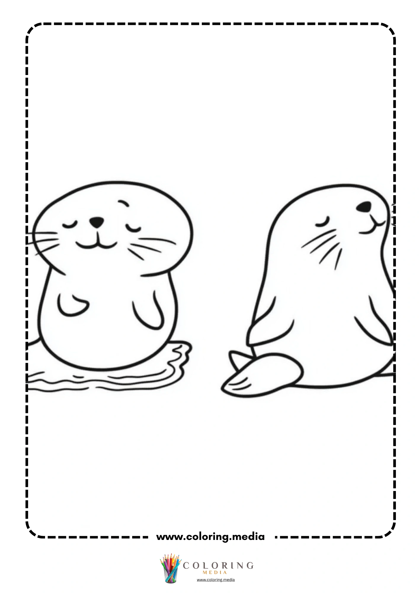 Two smiling baby seals sitting side by side