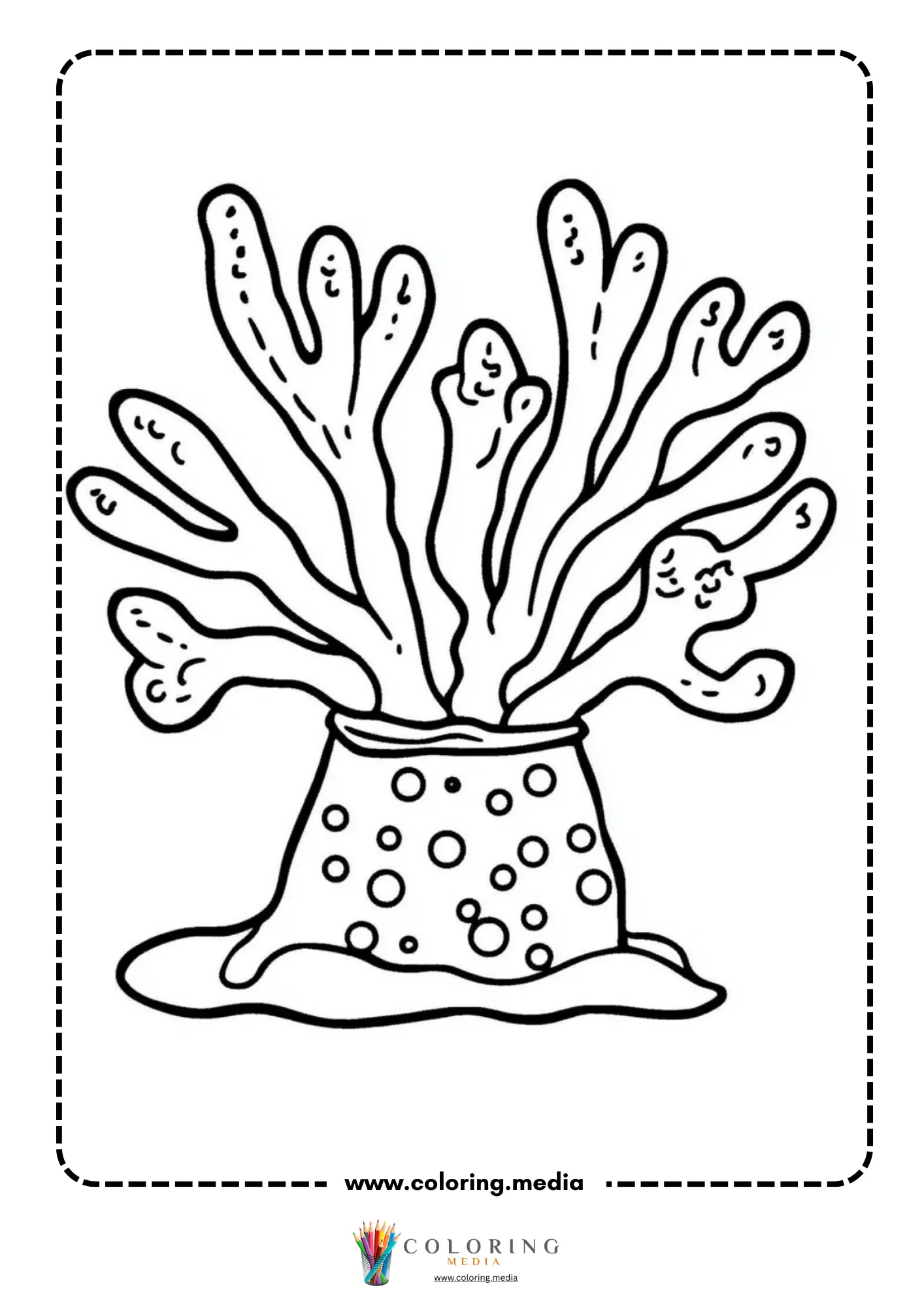 Tall branching coral with rounded tips on dotted circular base