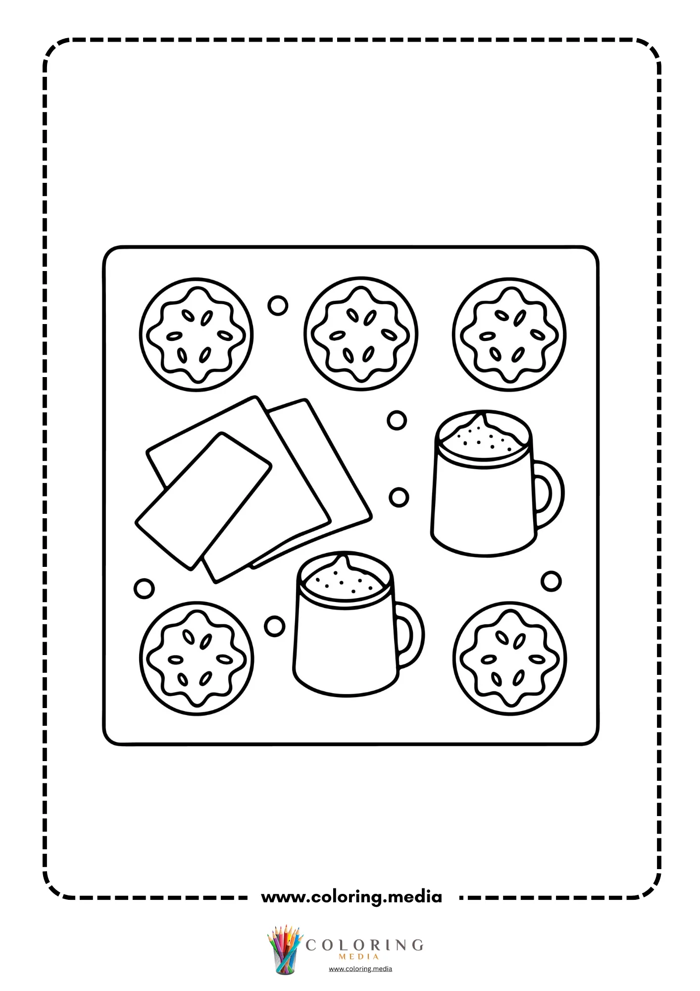 Cookies hot chocolate mugs and chocolate squares pattern