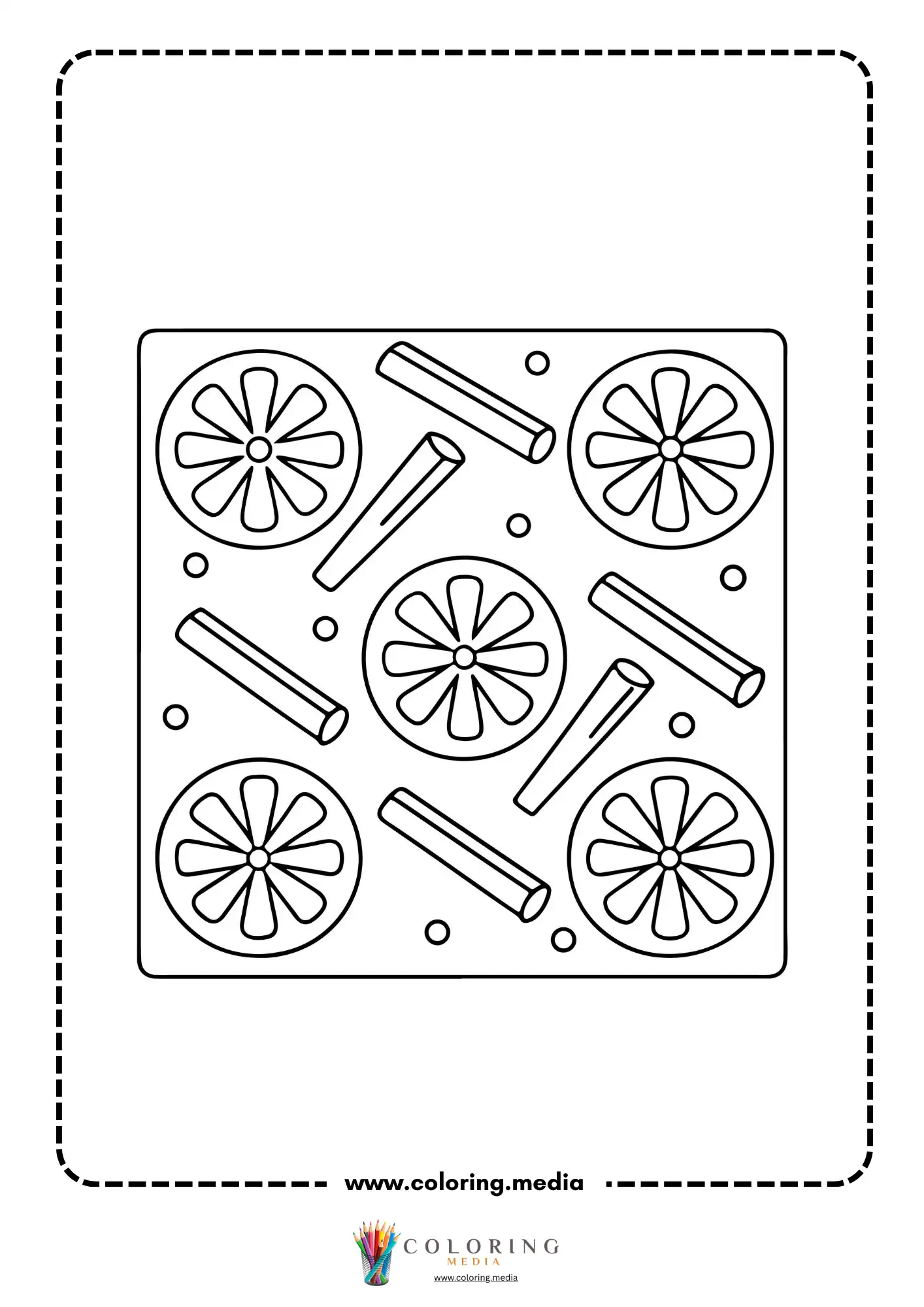 Pattern of orange slices and cinnamon sticks with cloves