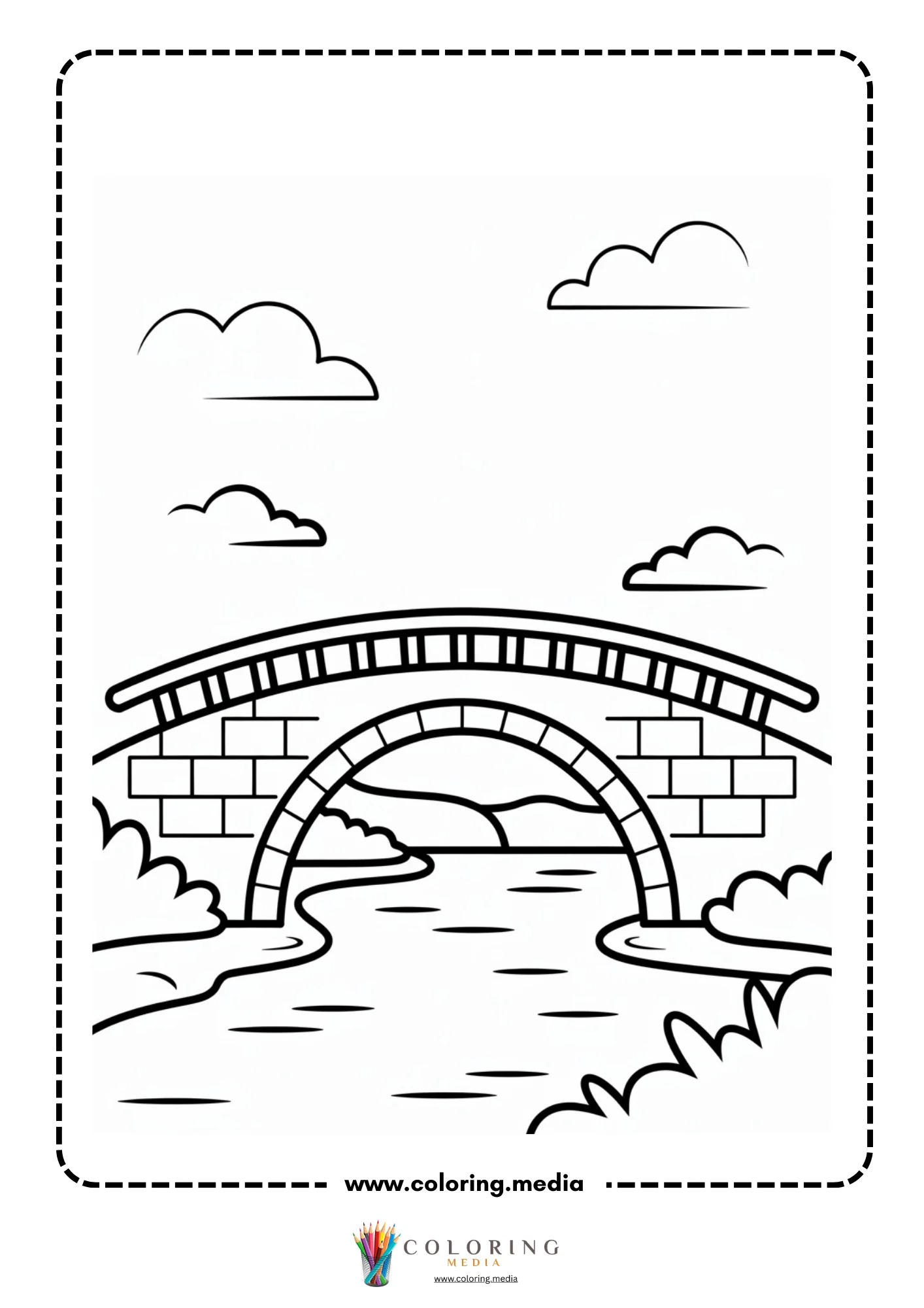 Bridge coloring page with bridge design and pillars
