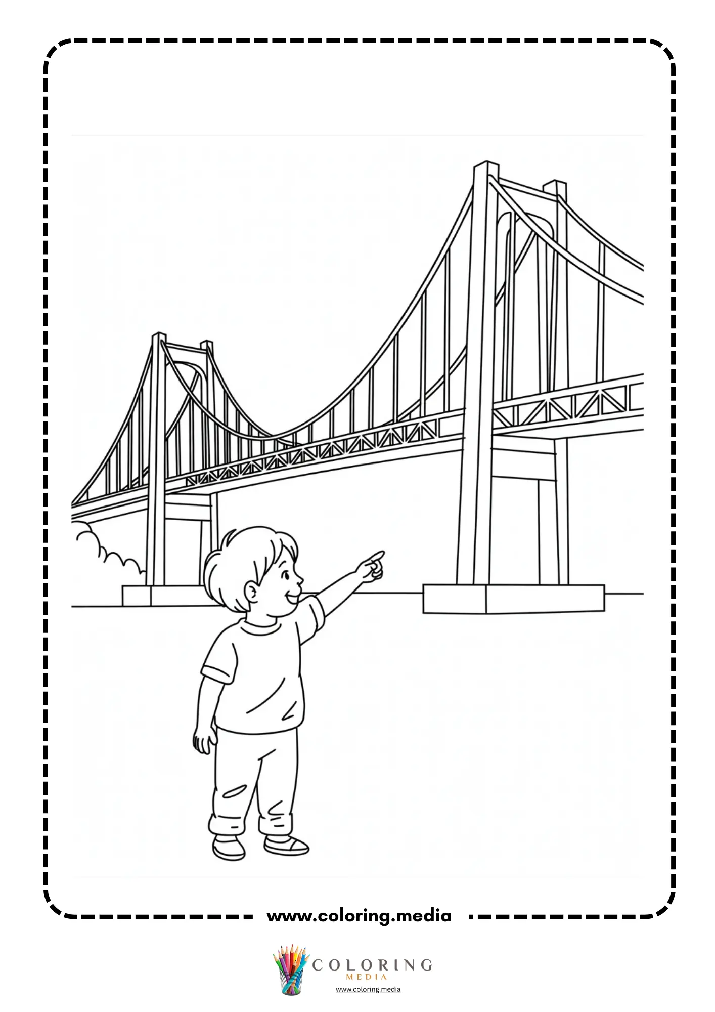 Bridge coloring page with bridge engineering line art