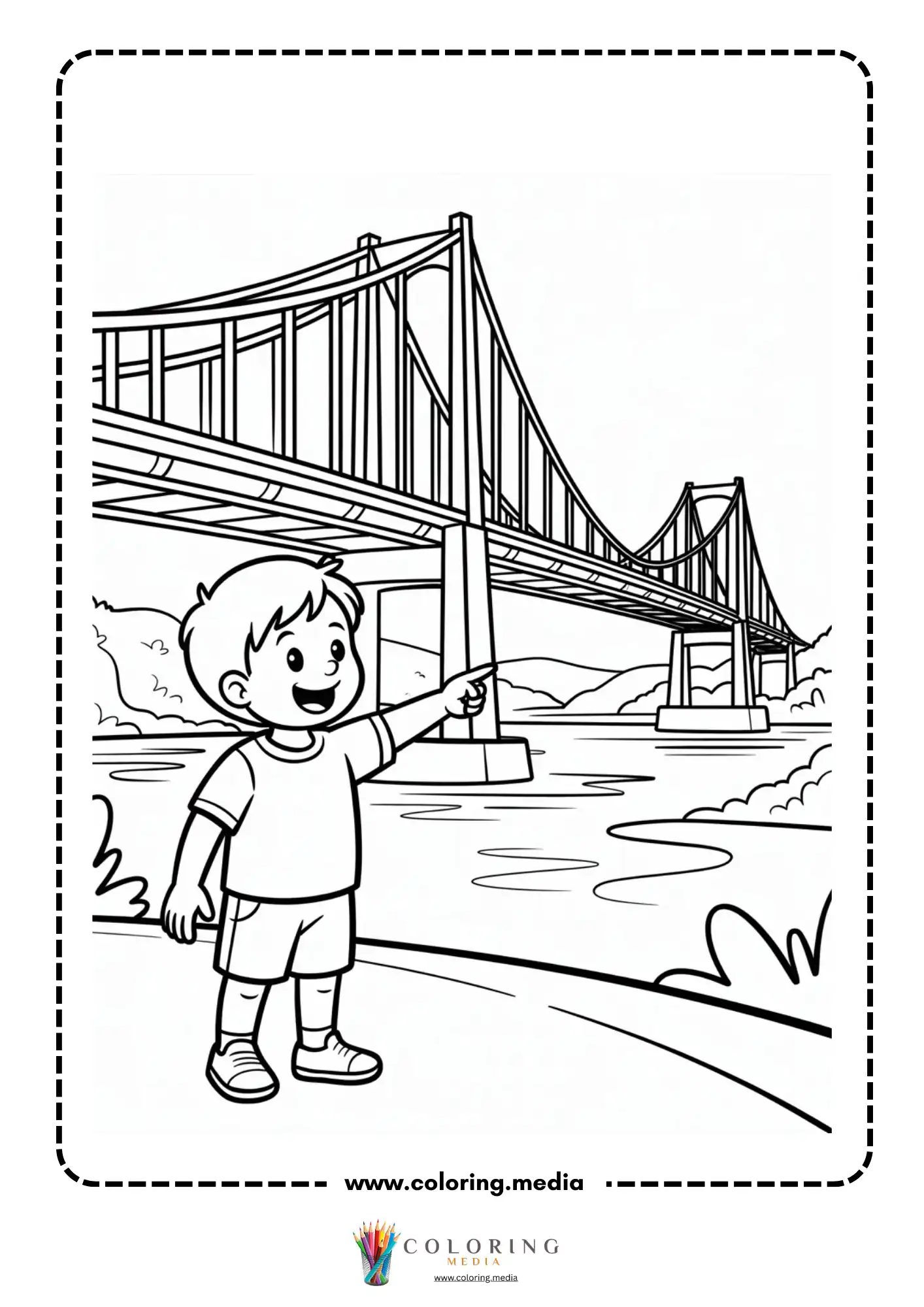 Bridge coloring page with simple truss bridge structure