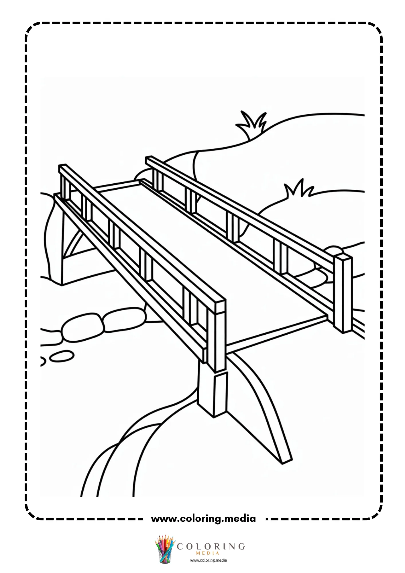 Bridge coloring page with bridge spanning a stream