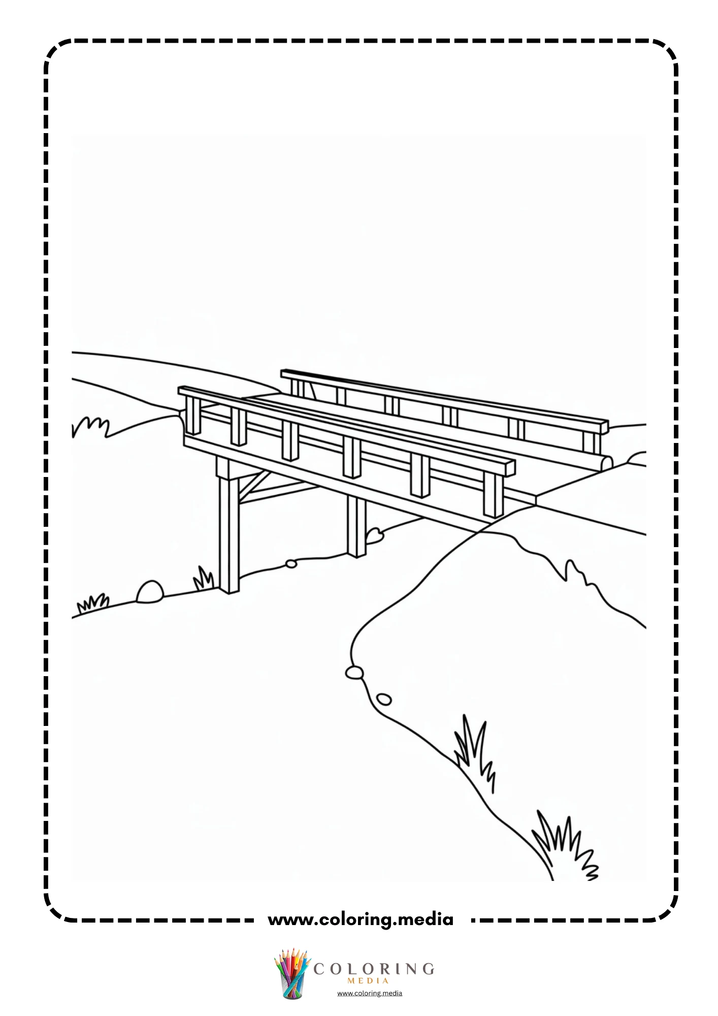 Bridge coloring page with city style bridge outline